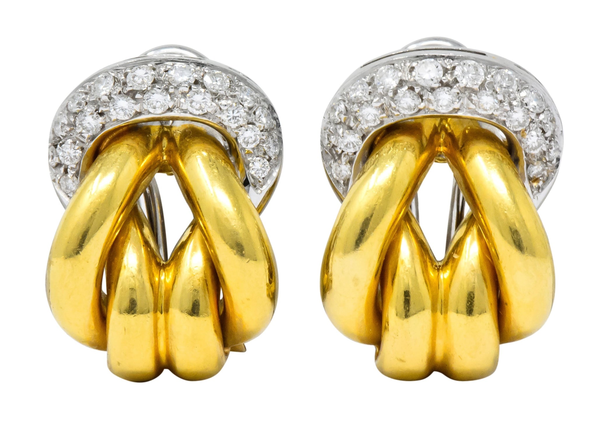 Leo Pizzo Vintage 0.78 CTW Diamond 18 Karat Two-Tone Gold Italian Earrings - Wilson's Estate Jewelry