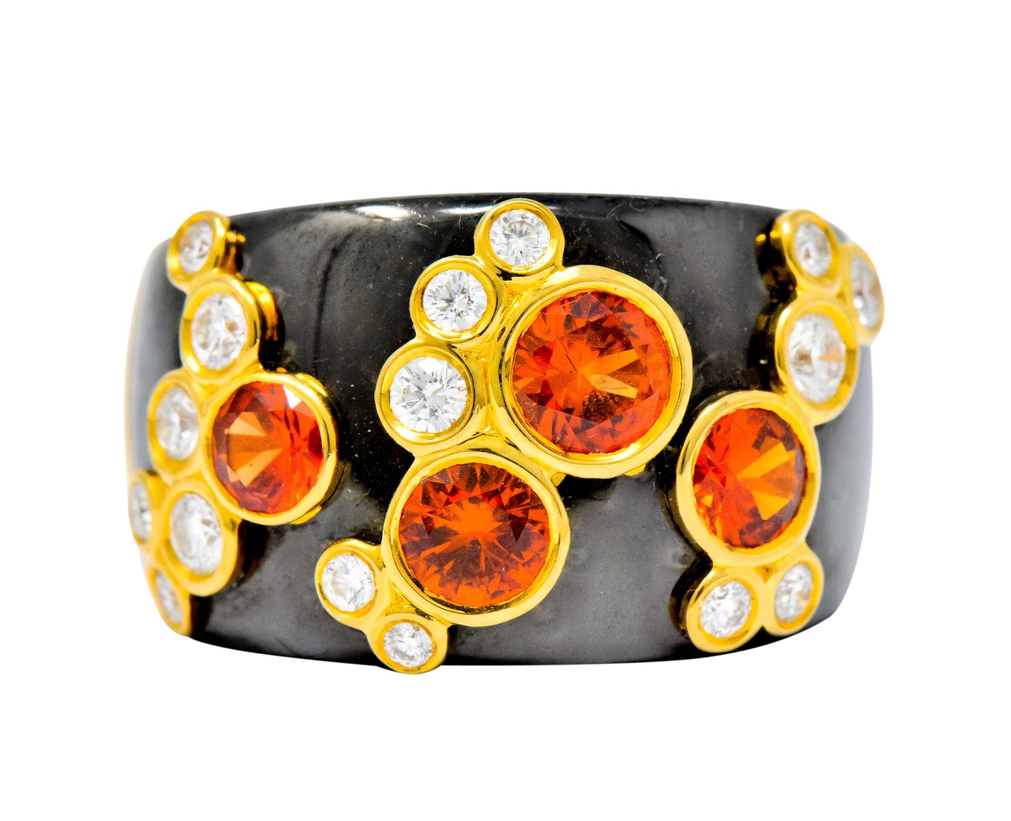 Marina B 'Bulgari' 2.80 CTW Orange Sapphire Diamond Onyx 18 Karat Gold Fujiyama Ring Wilson's Estate Jewelry