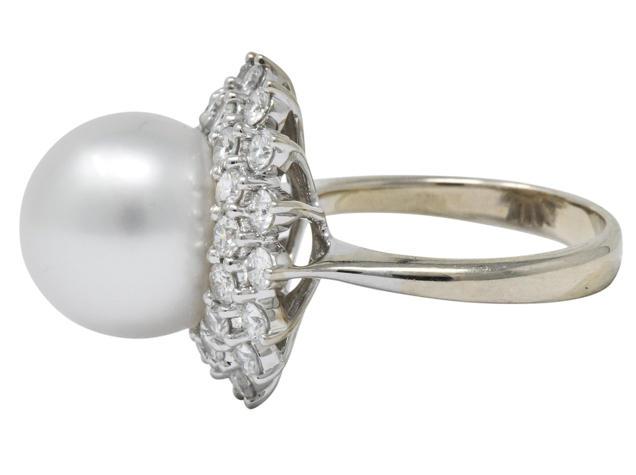 Modern 3.20 CTW Diamond Cultured South Sea Pearl 14 Karat White Gold Cluster Ring - Wilson's Estate Jewelry