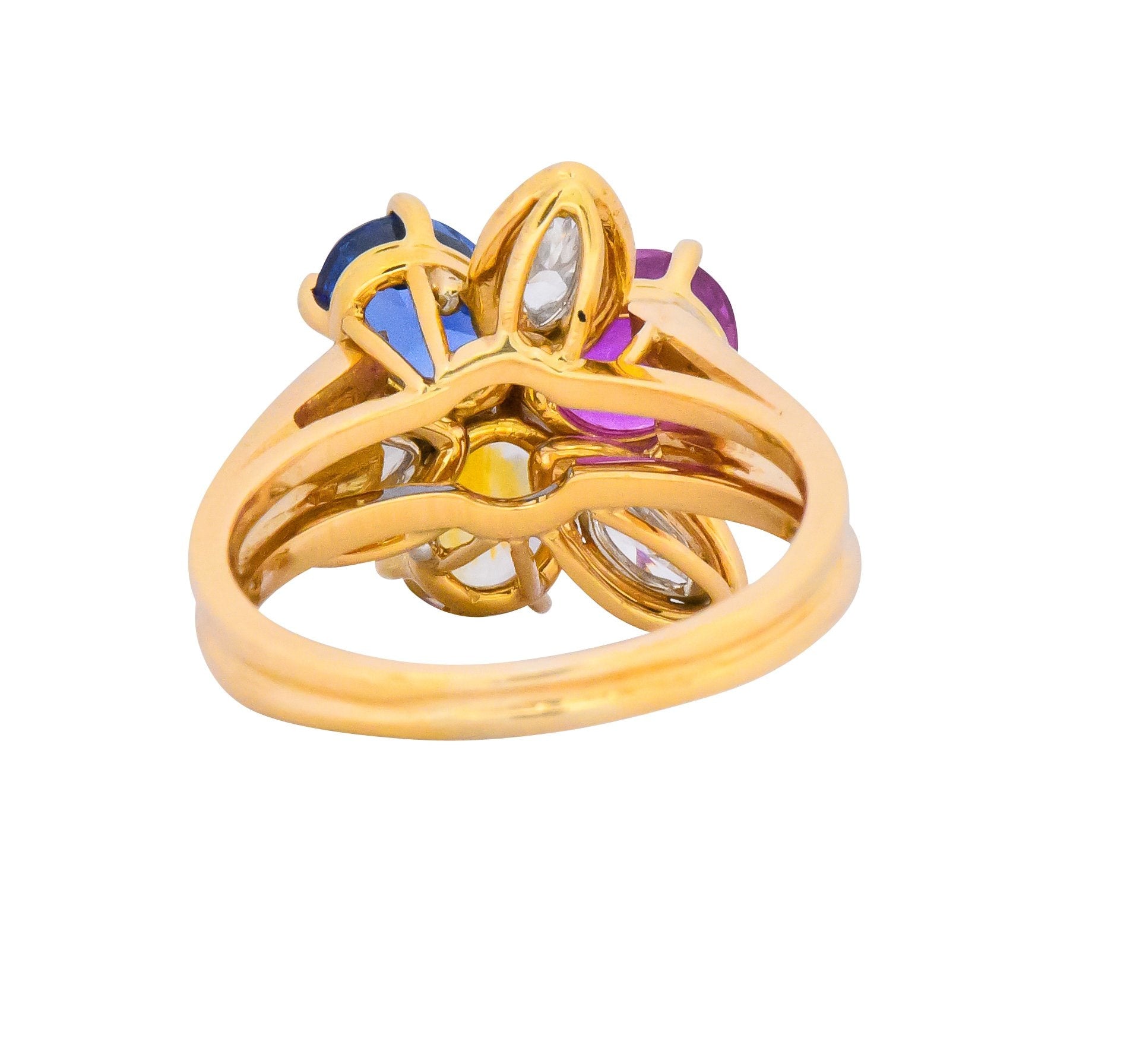 Oscar Heyman Bros. 4.05 CTW Sapphire Diamond 18 Karat Gold Floral Ring Wilson's Estate Jewelry