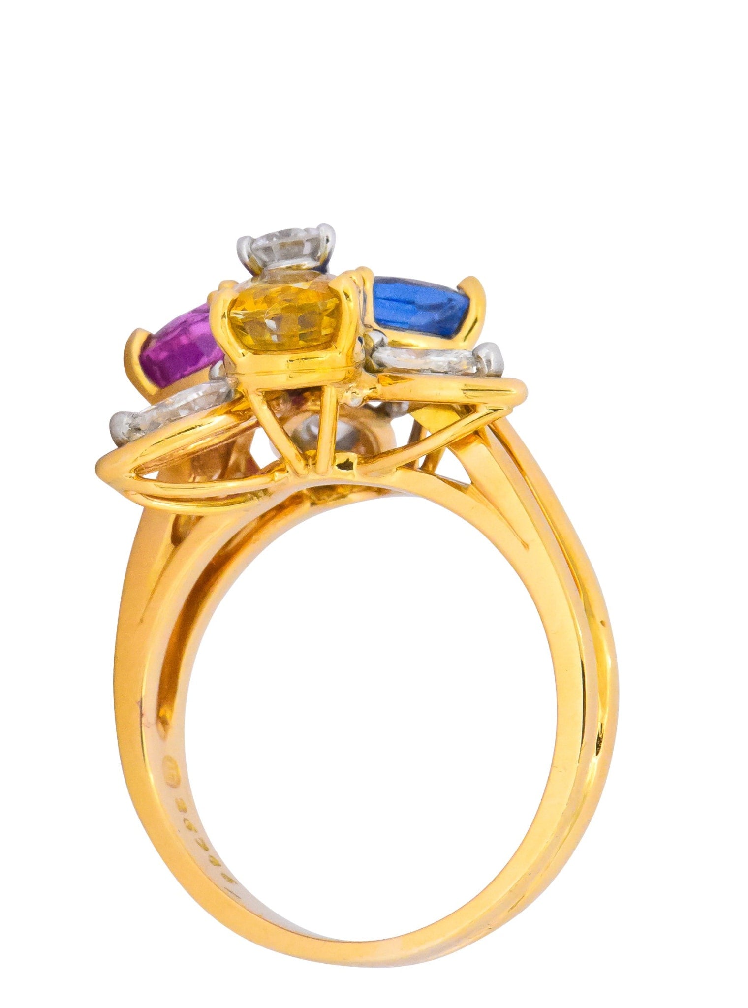 Oscar Heyman Bros. 4.05 CTW Sapphire Diamond 18 Karat Gold Floral Ring Wilson's Estate Jewelry