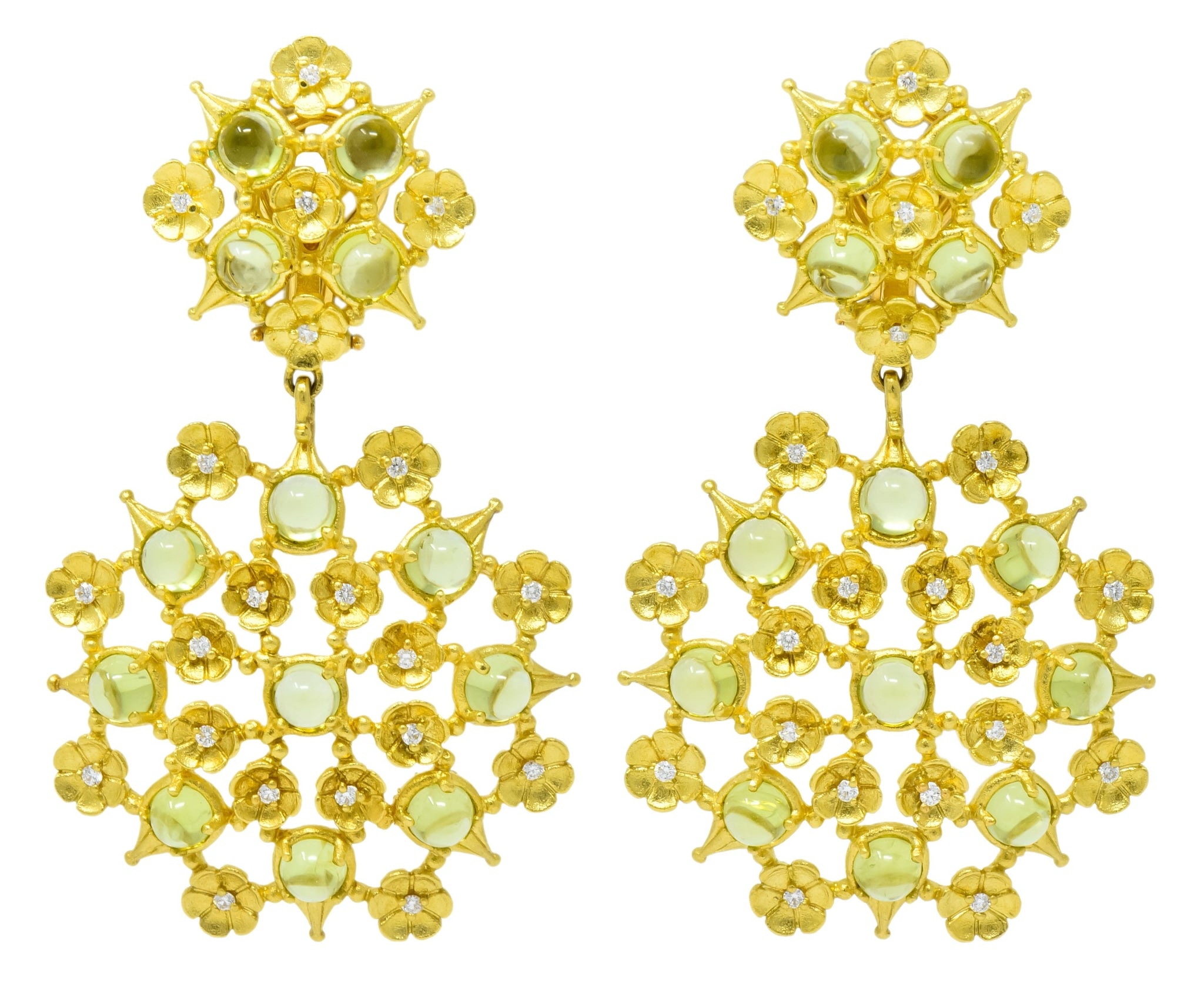 Paul Morelli 8.18 CTW Peridot Diamond 18 Karat Green Gold Floral Lace Earrings - Wilson's Estate Jewelry