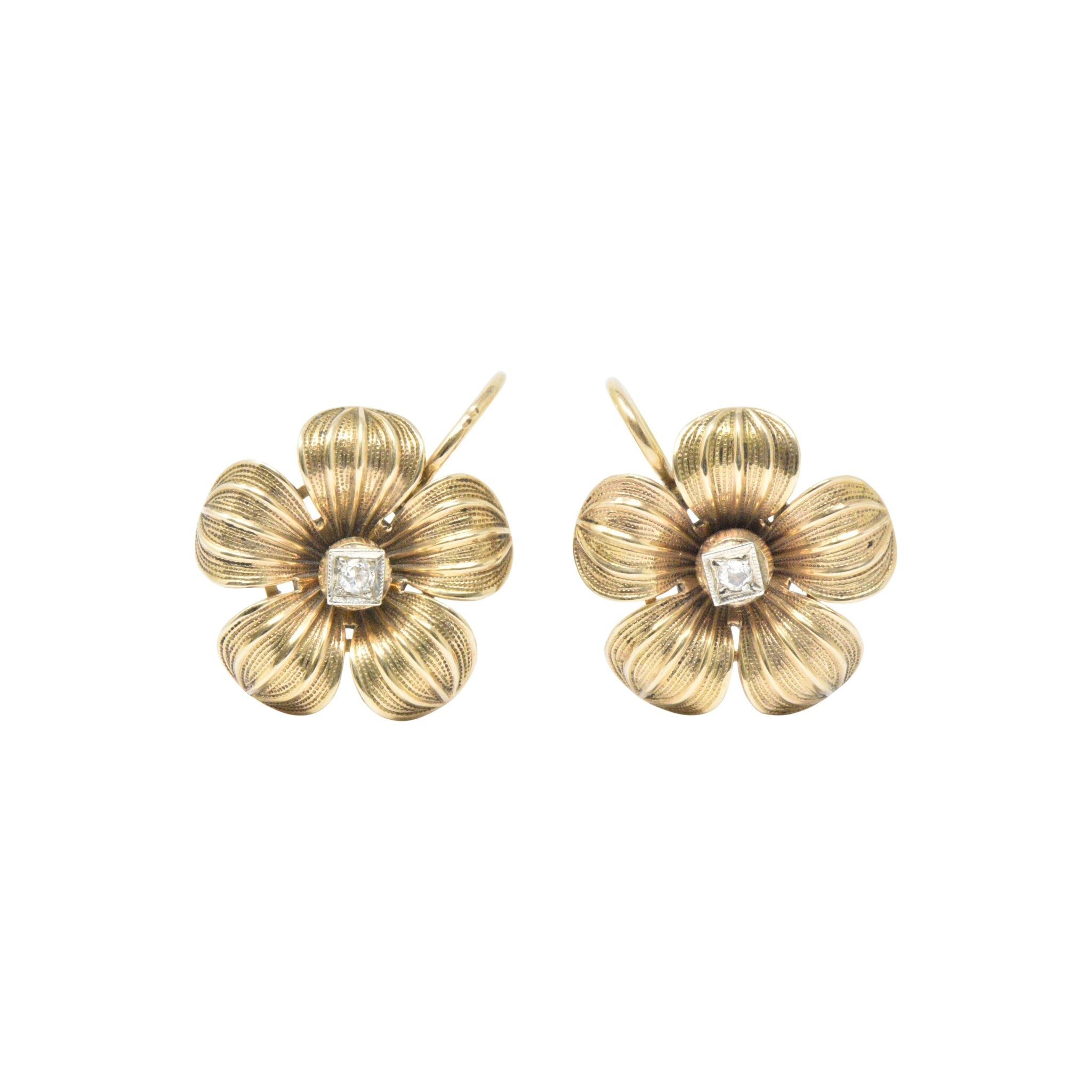 Pretty Diamond & 14K Gold Victorian Flower Earrings Wilson's Estate Jewelry