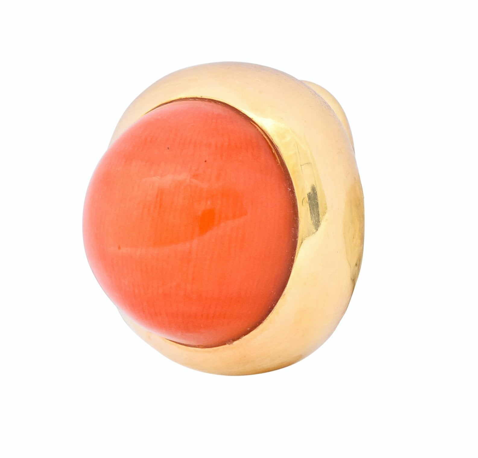 Retro Coral Cabochon 14 Karat Yellow Gold Circular Earrings - Wilson's Estate Jewelry