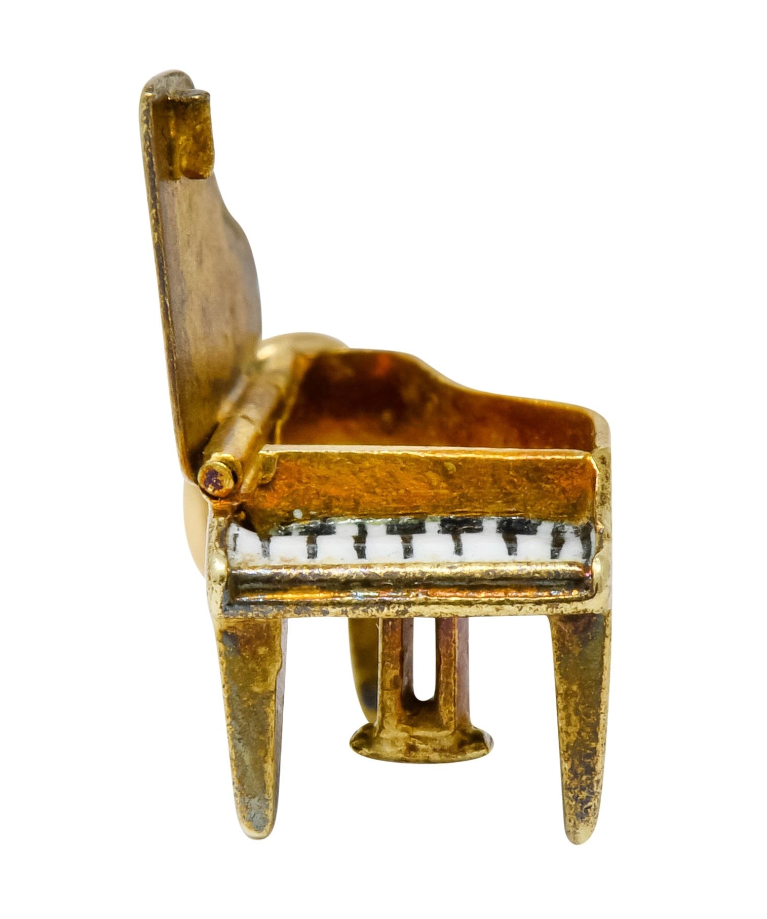 Retro Enamel 14 Karat Gold Articulated Hidden Heart Piano Charm - Wilson's Estate Jewelry