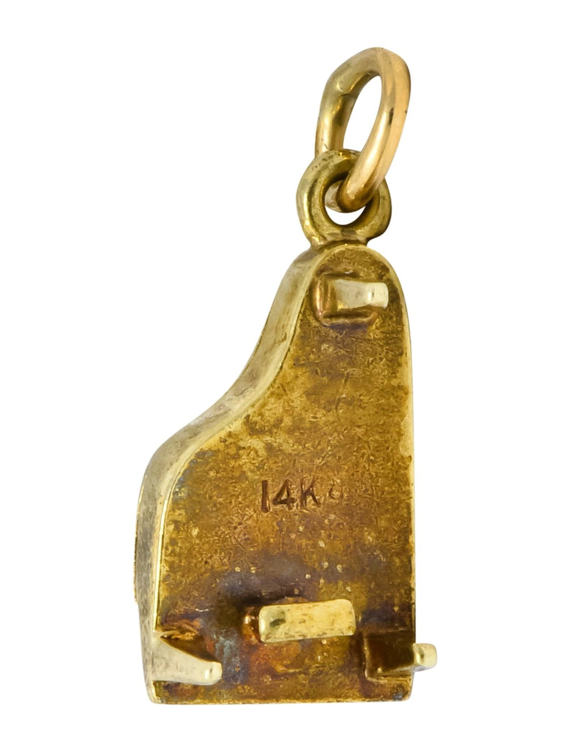 Retro Enamel 14 Karat Gold Articulated Hidden Heart Piano Charm - Wilson's Estate Jewelry