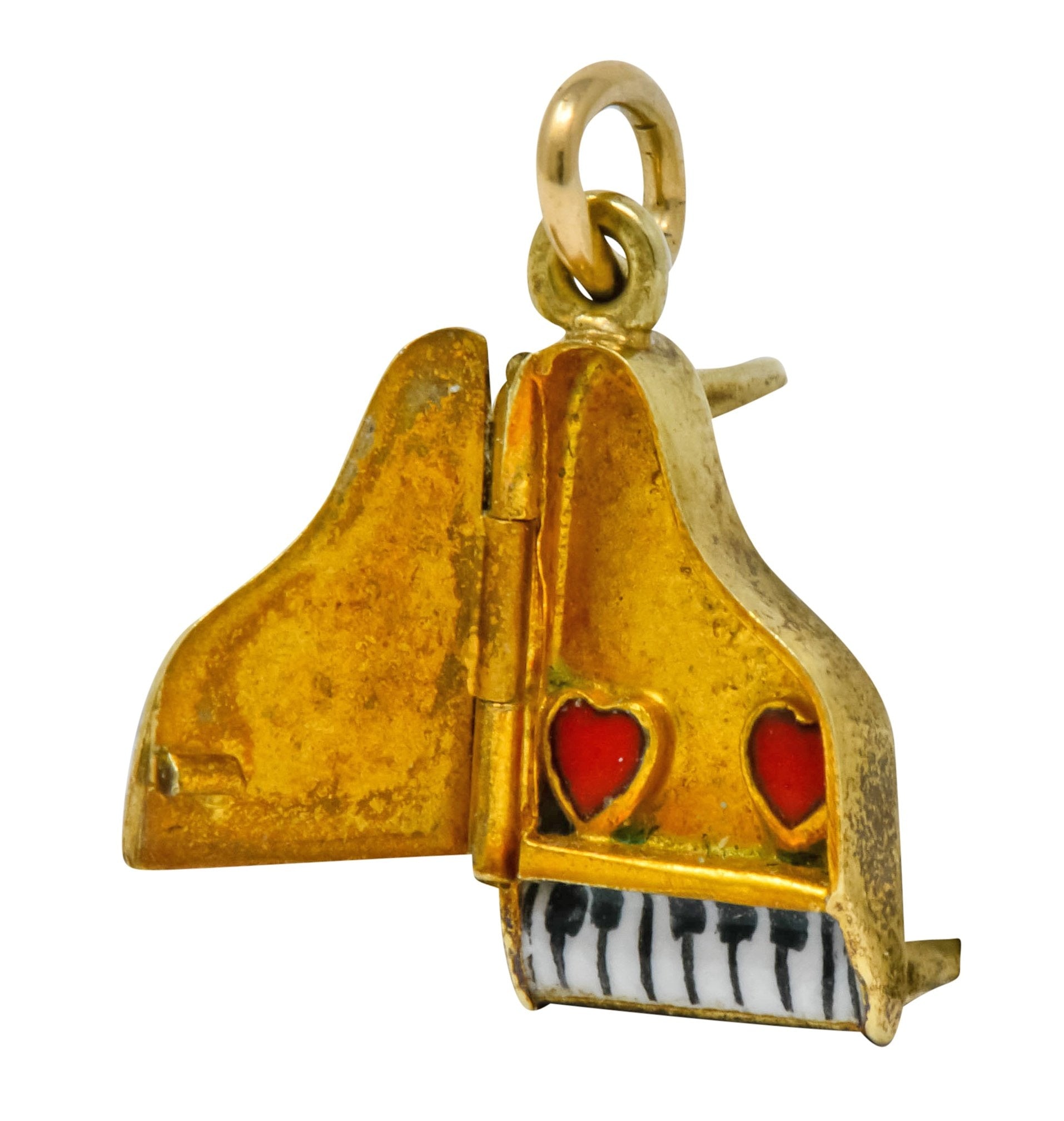 Retro Enamel 14 Karat Gold Articulated Hidden Heart Piano Charm - Wilson's Estate Jewelry