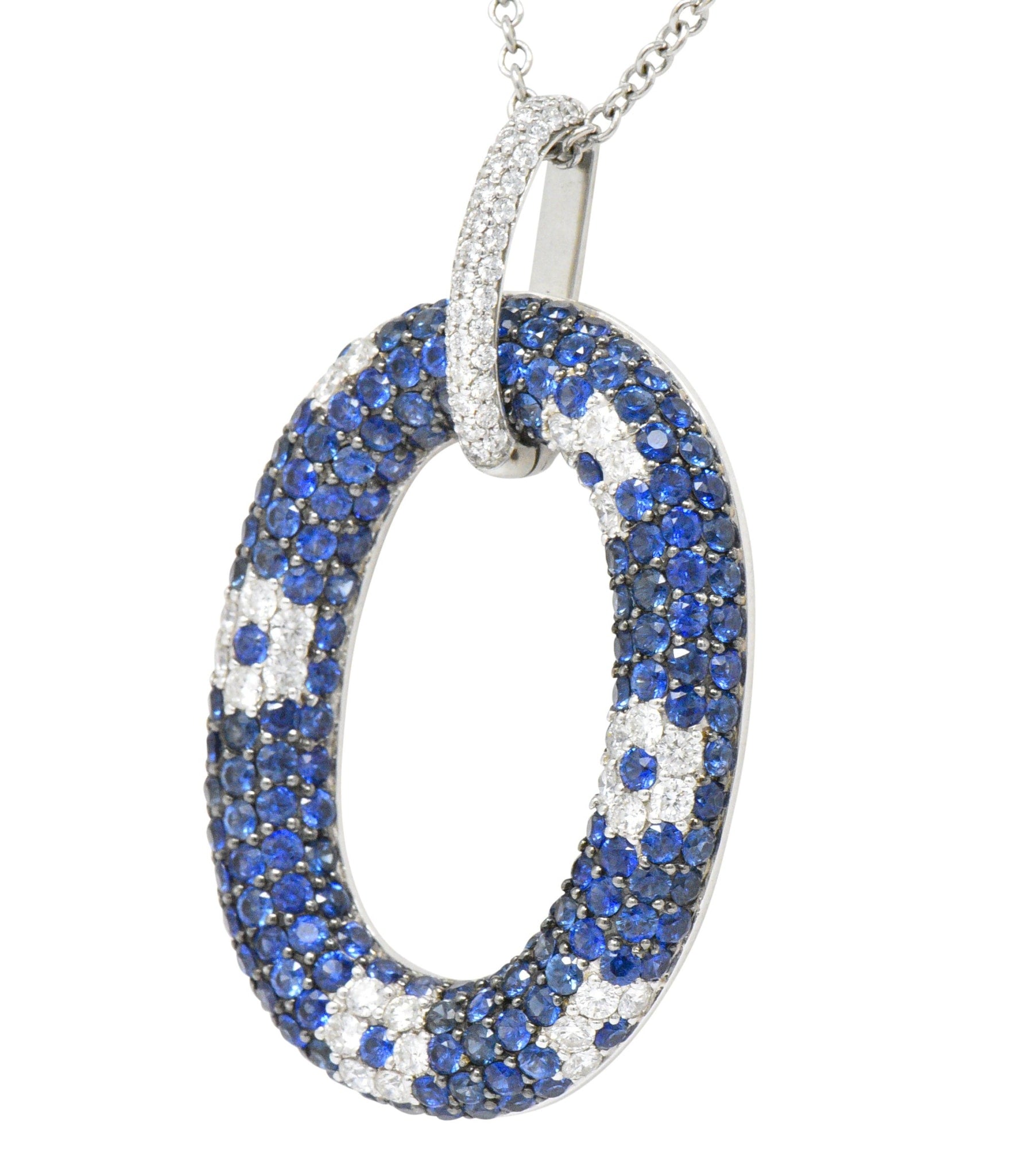 Roberto Coin Contemporary 9.55 CTW Sapphire Diamond 18 Karat White Gold Pendant Necklace Wilson's Estate Jewelry