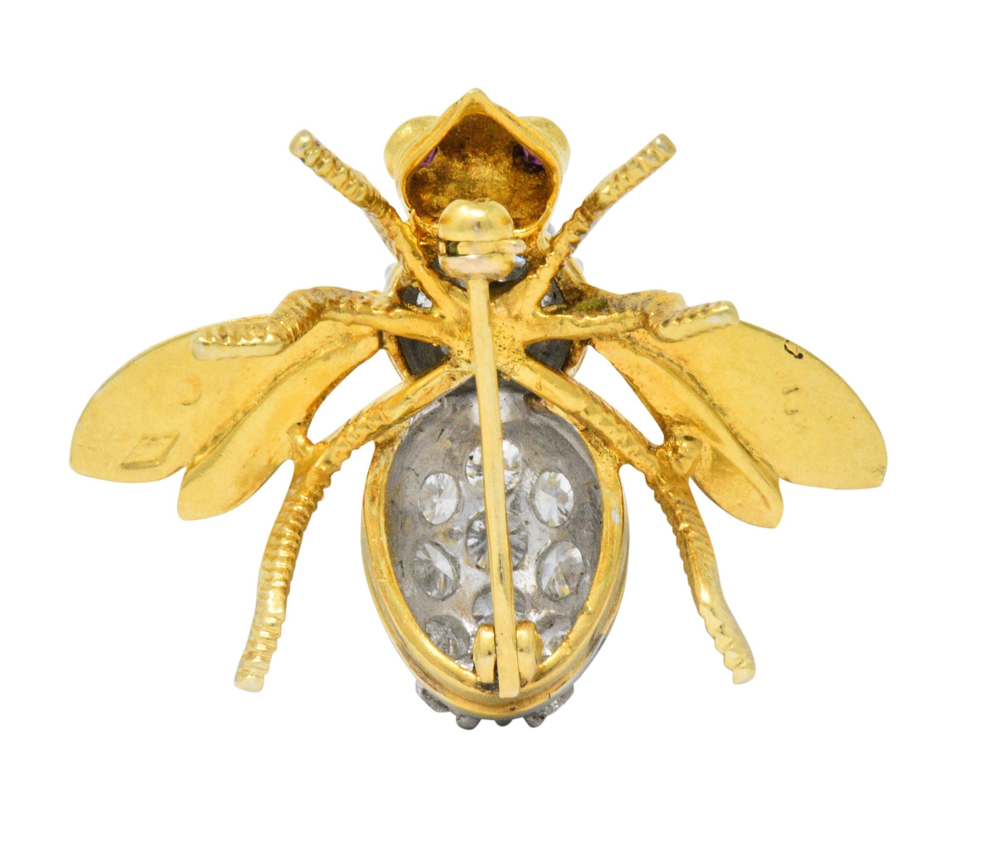Rosenthal Vintage 2.00 CTW Diamond Ruby Platinum 18 Karat Gold Bee Bug Brooch Wilson's Estate Jewelry