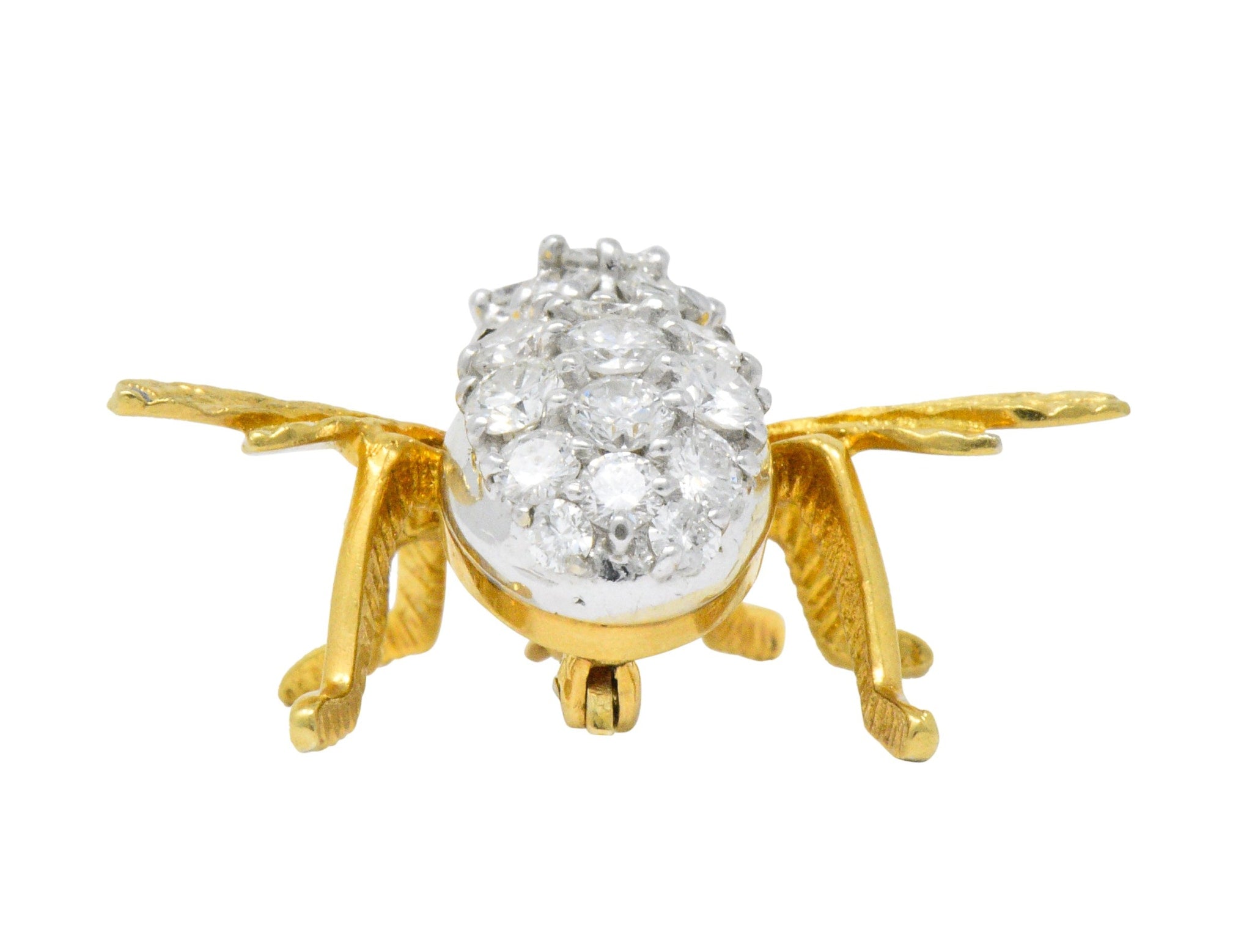 Rosenthal Vintage 2.00 CTW Diamond Ruby Platinum 18 Karat Gold Bee Bug Brooch Wilson's Estate Jewelry