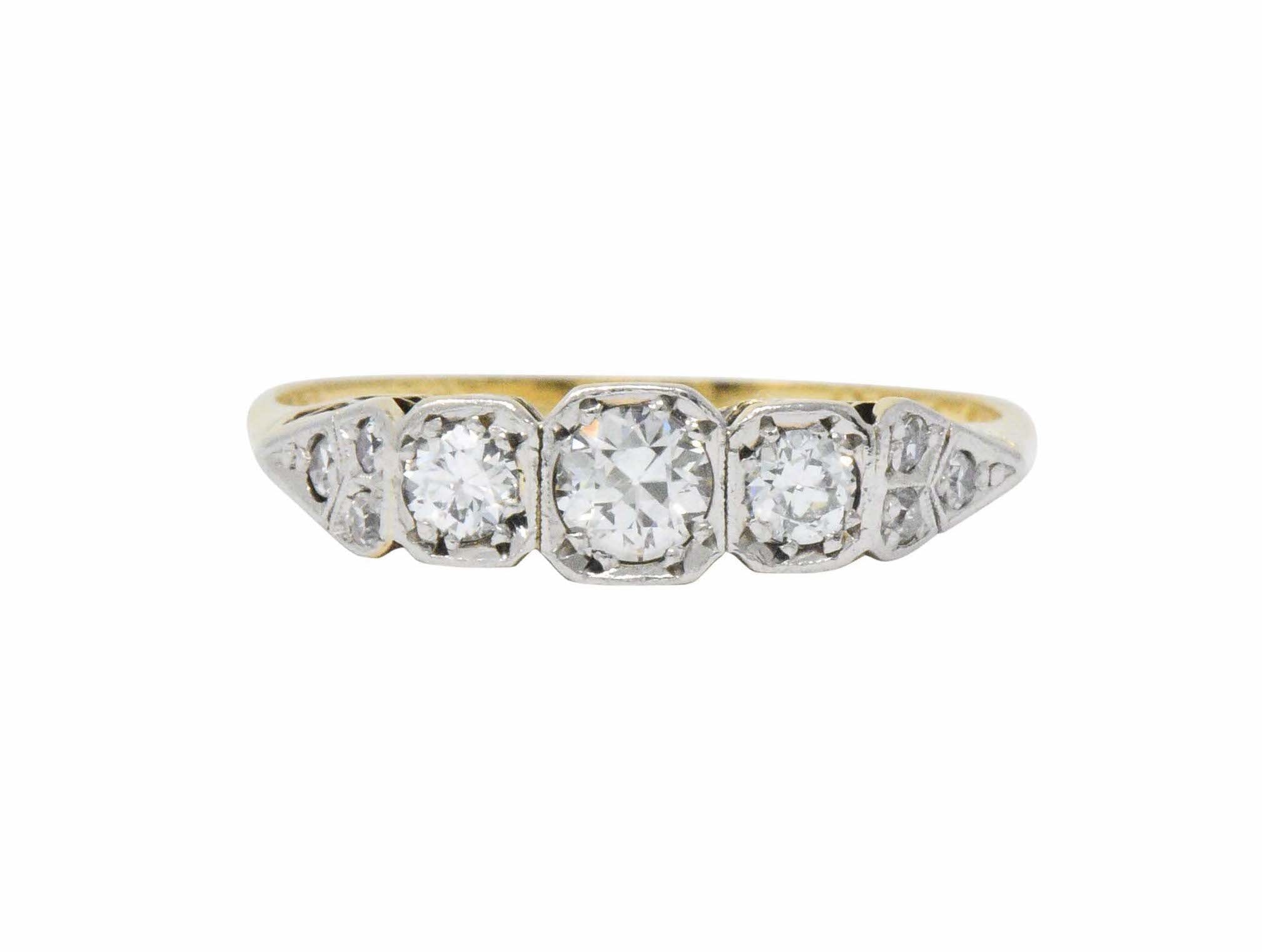 Saunders Late Victorian 0.40 CTW Diamond And Platinum-Topped 18 Karat Gold Ring Wilson's Estate Jewelry