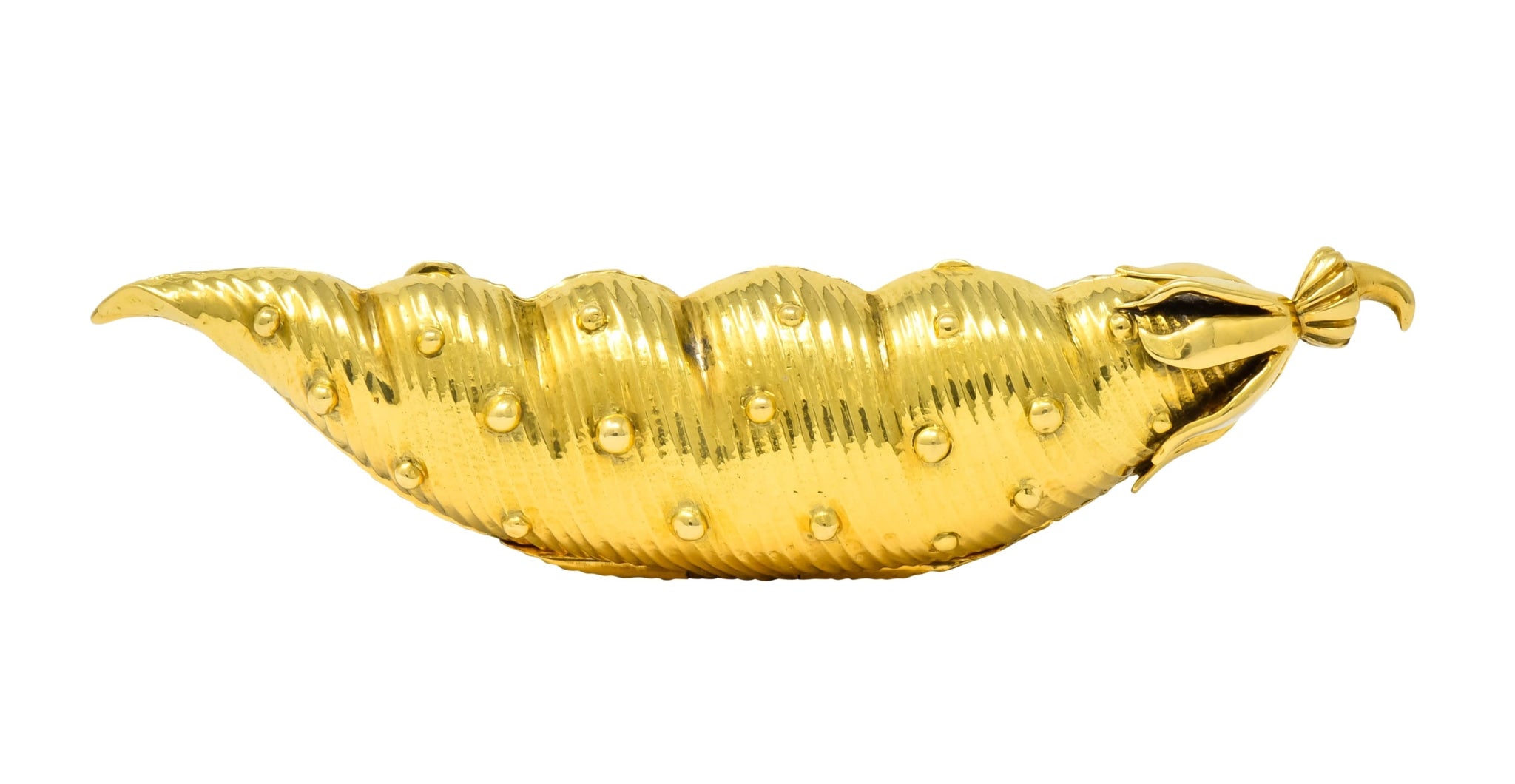 Schlumberger Tiffany & Co. 18 Karat Gold Pea Pod Pill Box Circa 1960 - Wilson's Estate Jewelry