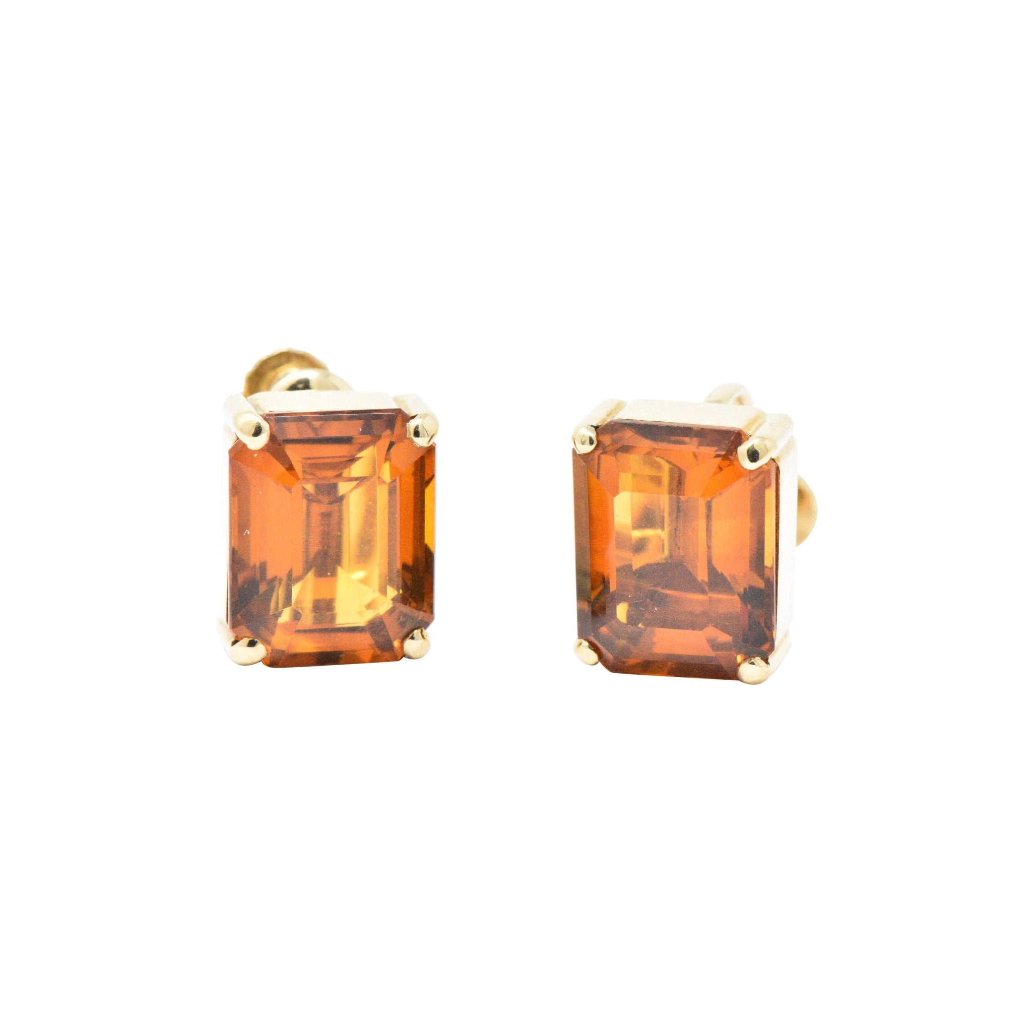 Tiffany & Co. 12.25 Carat Citrine & 18K Yellow Gold Retro Screw Back Earrings Wilson's Estate Jewelry