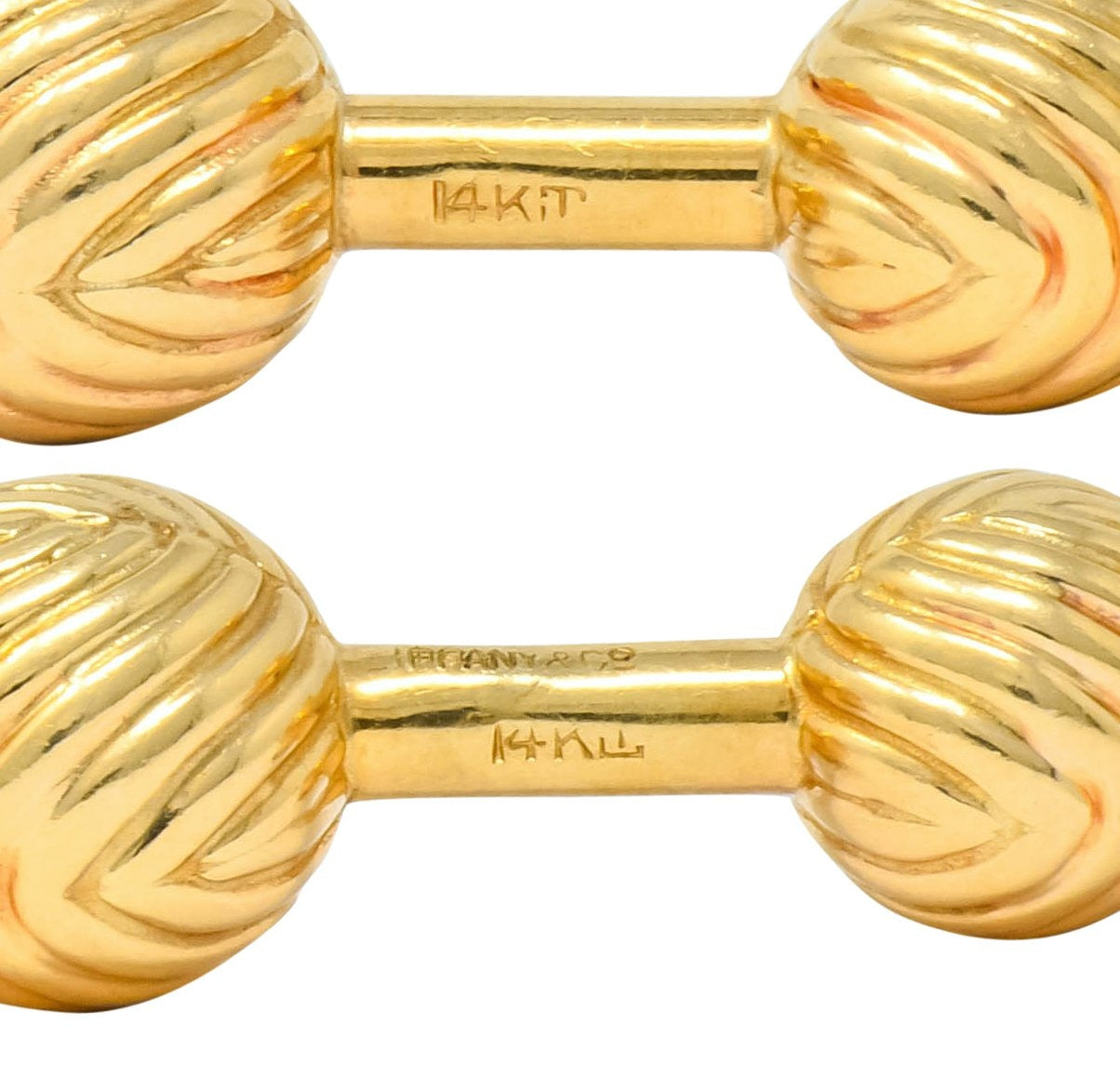 Tiffany & Co. 1960's Vintage 14 Karat Gold Ridged Ball Men's Cufflinks - Wilson's Estate Jewelry