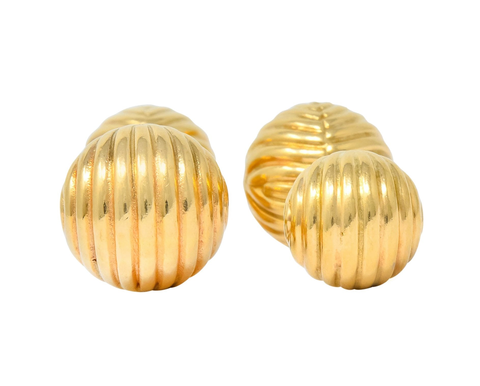 Tiffany & Co. 1960's Vintage 14 Karat Gold Ridged Ball Men's Cufflinks - Wilson's Estate Jewelry