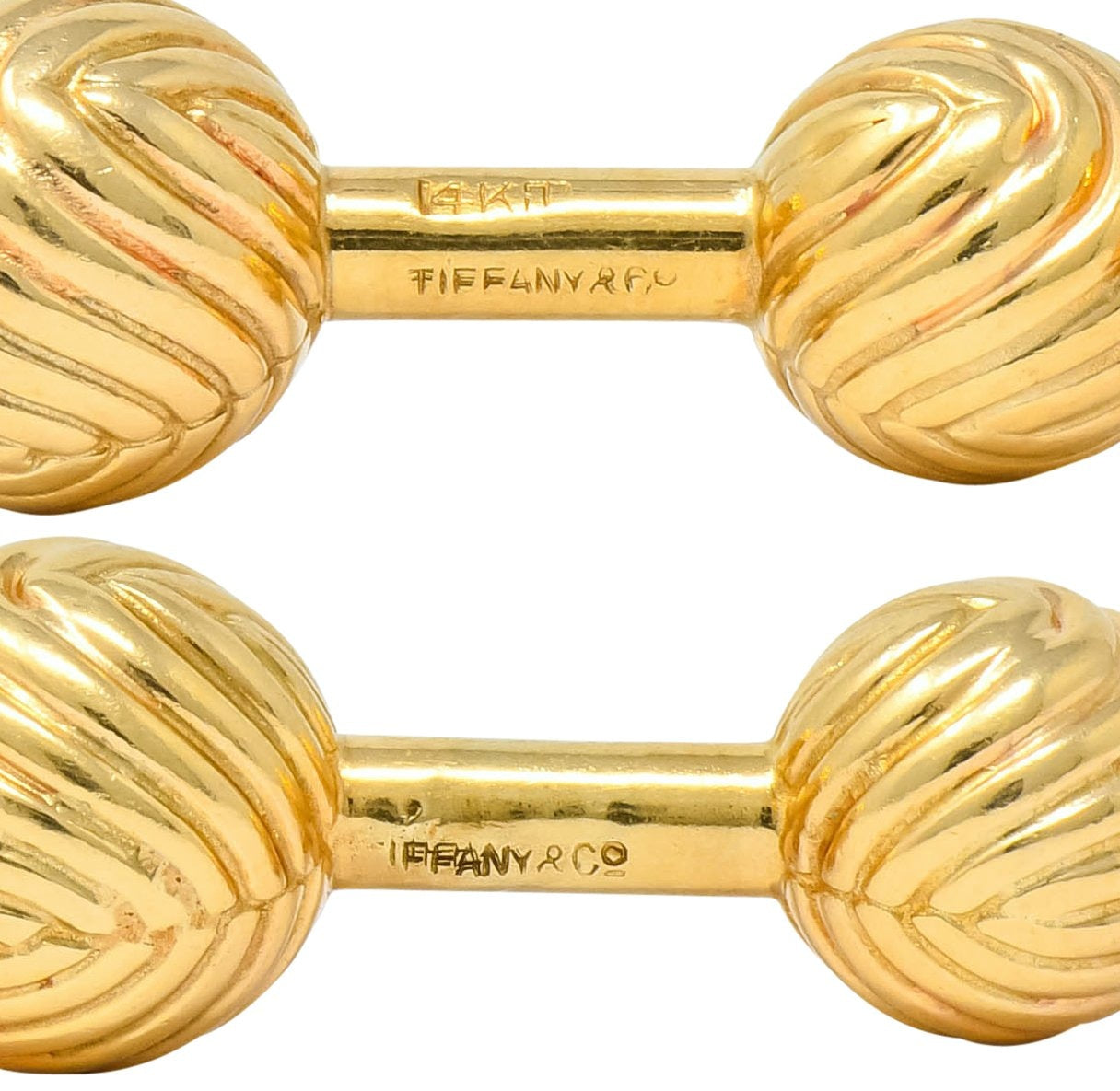 Tiffany & Co. 1960's Vintage 14 Karat Gold Ridged Ball Men's Cufflinks - Wilson's Estate Jewelry