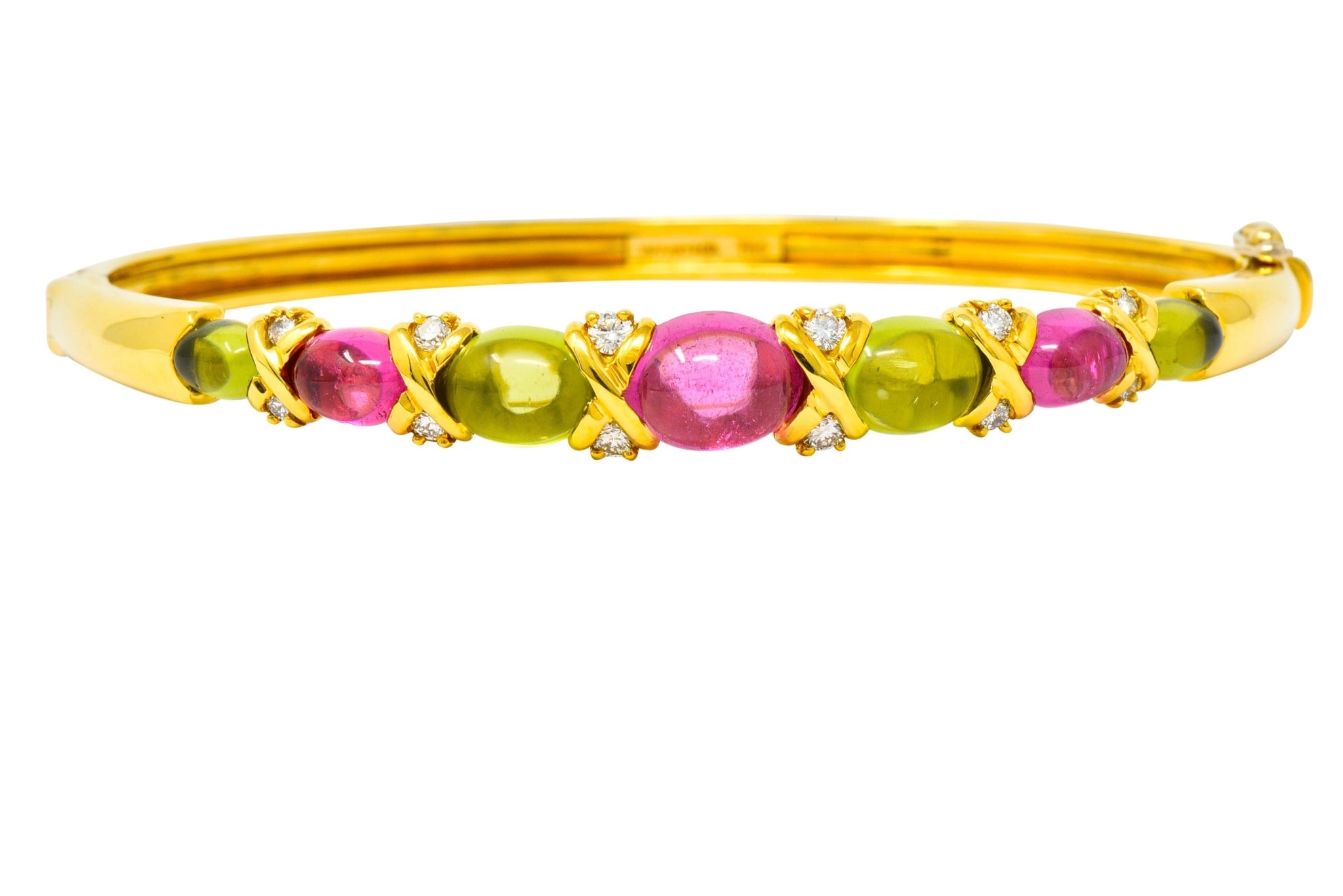 Tiffany & Co. 1990's Vintage Tourmaline Peridot Diamond Bangle Bracelet - Wilson's Estate Jewelry