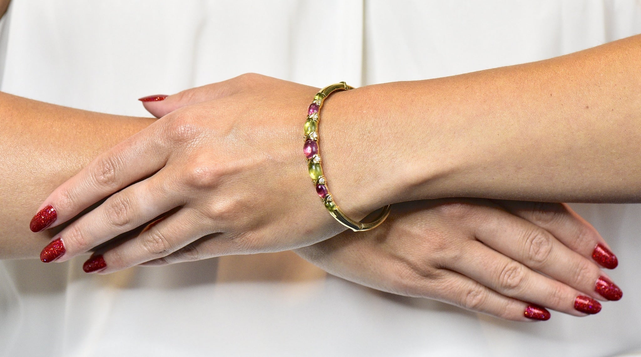 Tiffany & Co. 1990's Vintage Tourmaline Peridot Diamond Bangle Bracelet - Wilson's Estate Jewelry