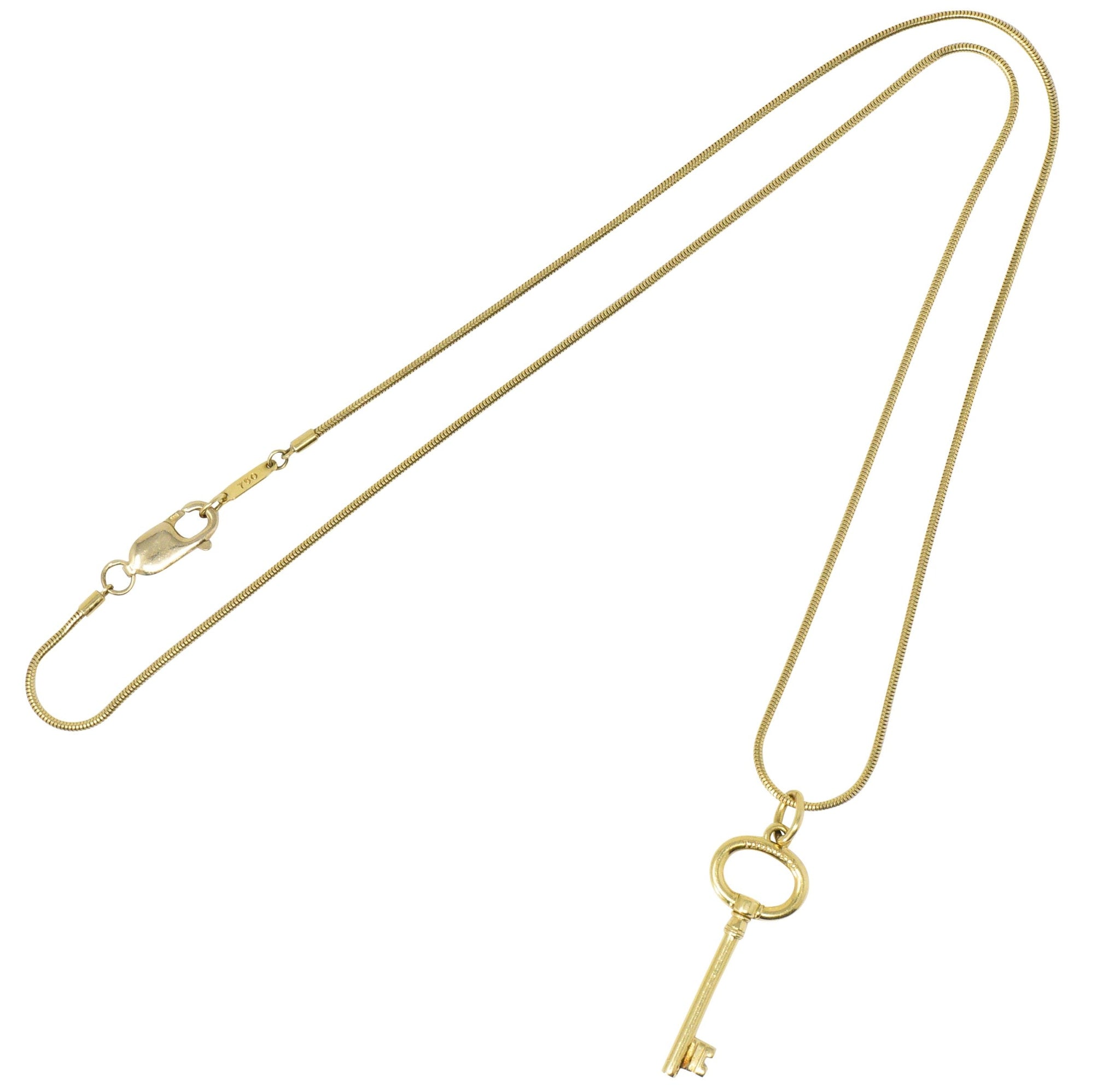 Tiffany & Co. Contemporary 18 Karat Gold Key Pendant Necklace Wilson's Estate Jewelry