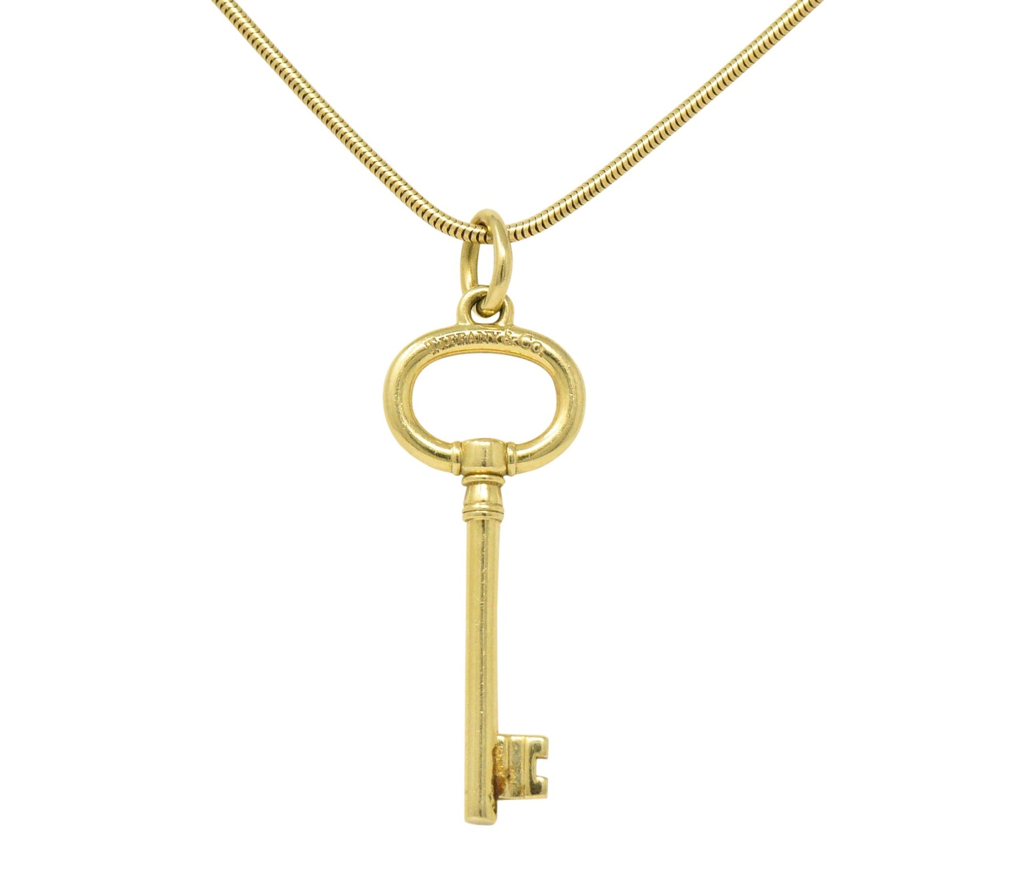 Tiffany & Co. Contemporary 18 Karat Gold Key Pendant Necklace Wilson's Estate Jewelry