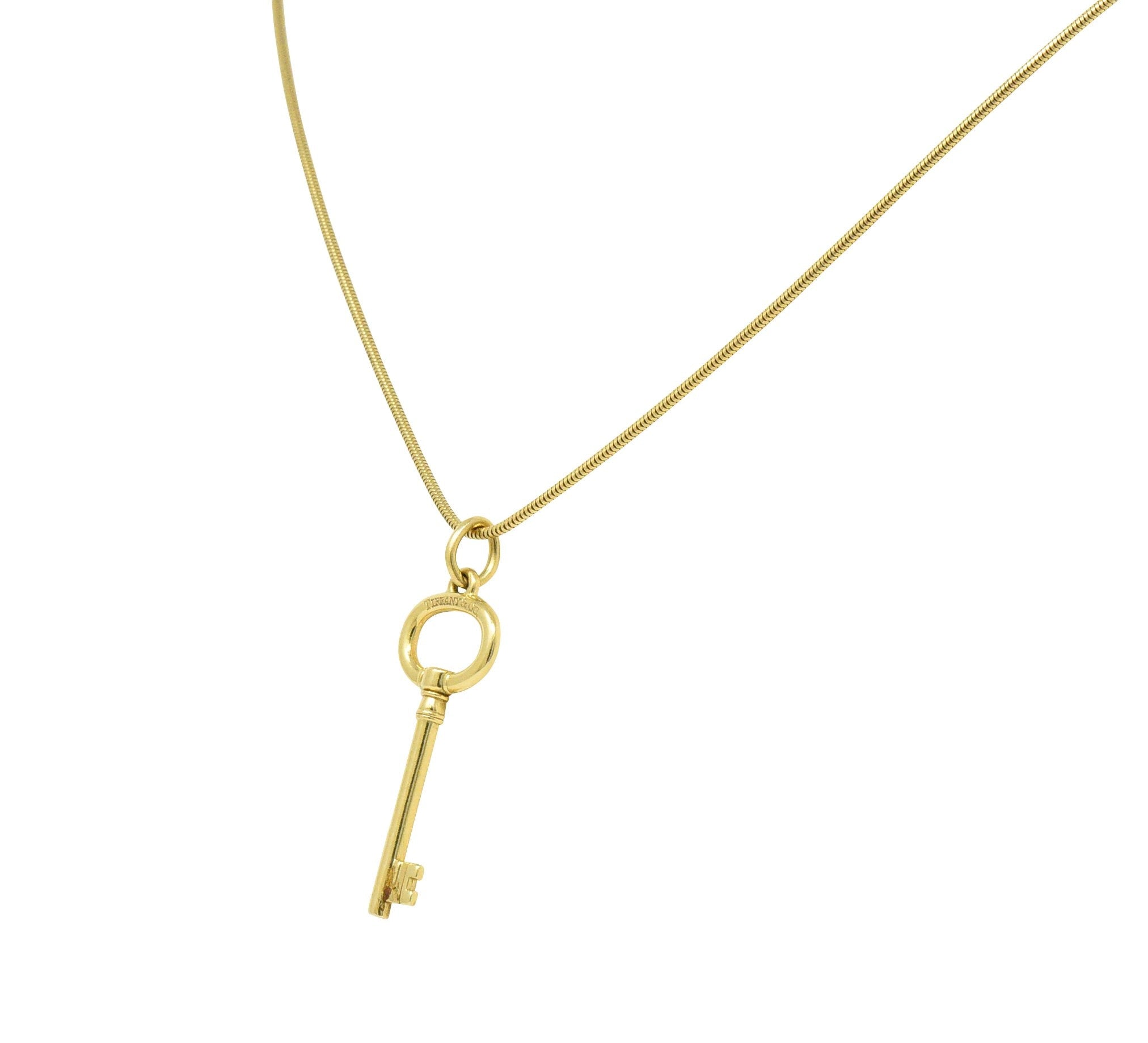 Tiffany & Co. Contemporary 18 Karat Gold Key Pendant Necklace Wilson's Estate Jewelry