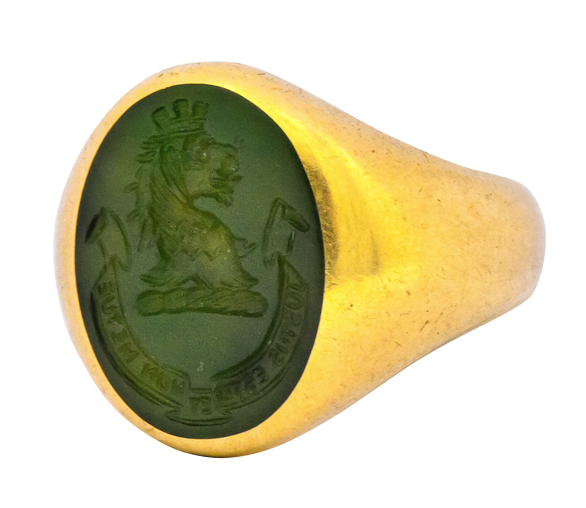 Tiffany & Co. Victorian Intaglio Jade 18 Karat Gold Lion Unisex Signet Ring - Wilson's Estate Jewelry