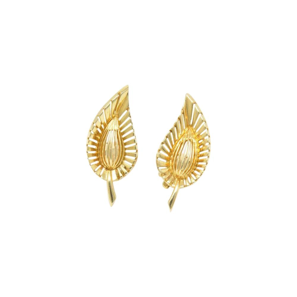 Tiffany & Co. Vintage 14K Yellow Gold Leaf Clip Earrings Wilson's Estate Jewelry