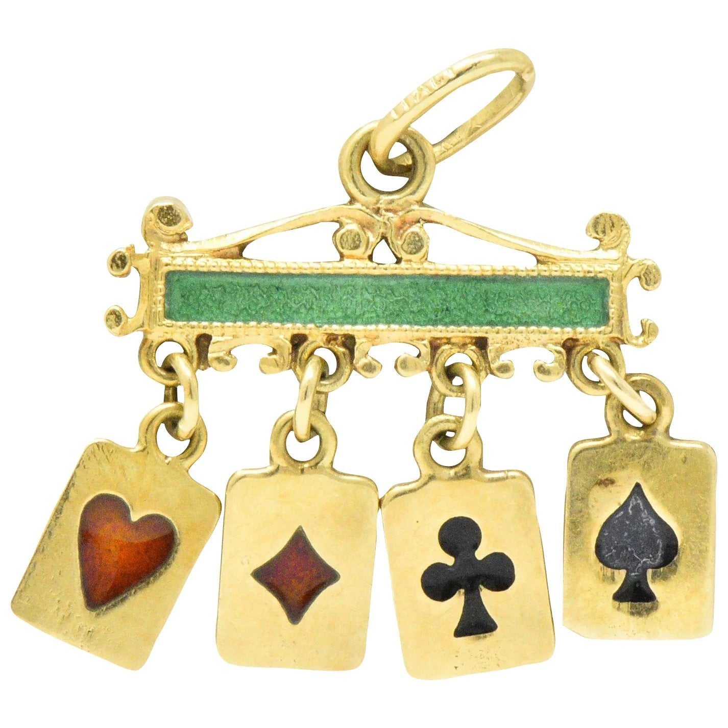 Unique Victorian Enamel 18 Karat Gold Playing Cards Charm Wilson's Estate Jewelry