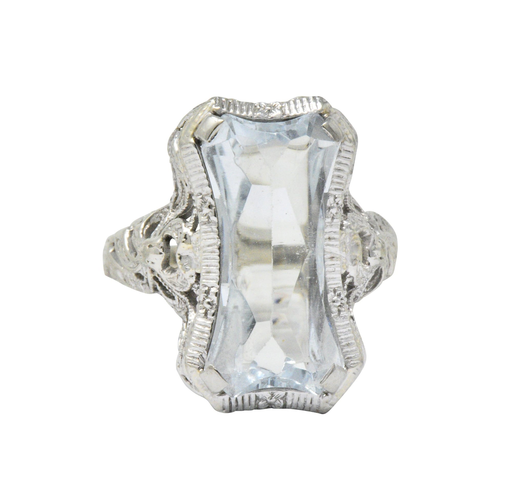 Unique Vintage Art Deco Aquamarine 14 Karat White Gold Ring Wilson's Estate Jewelry