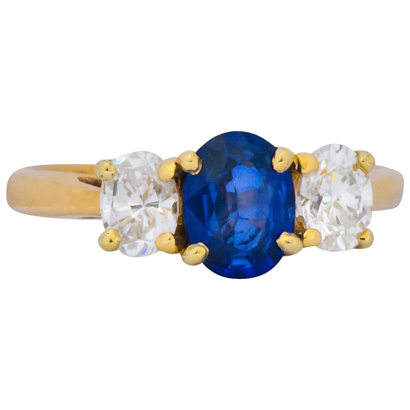 Vibrant Contemporary 1.55 CTW Sapphire Diamond 14 Karat Gold Ring Wilson's Estate Jewelry