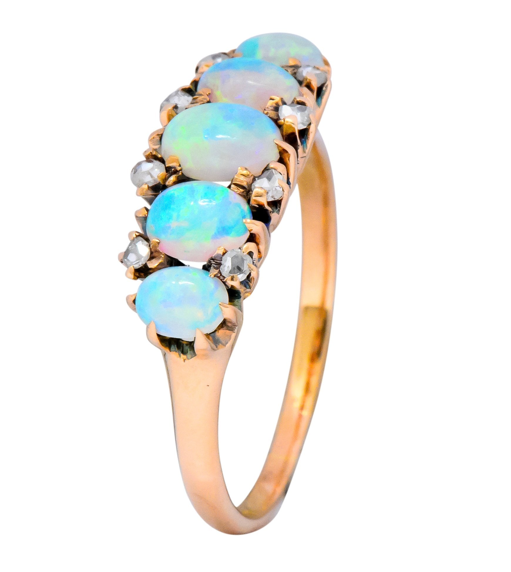 Vibrant Victorian Opal Diamond 14 Karat Gold Ring - Wilson's Estate Jewelry