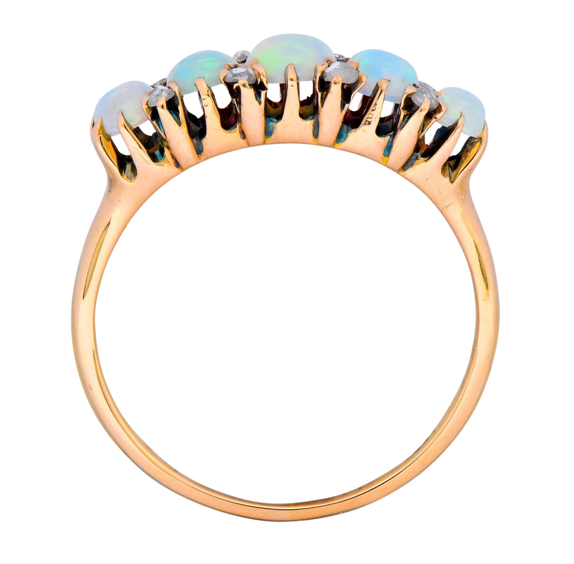 Vibrant Victorian Opal Diamond 14 Karat Gold Ring - Wilson's Estate Jewelry