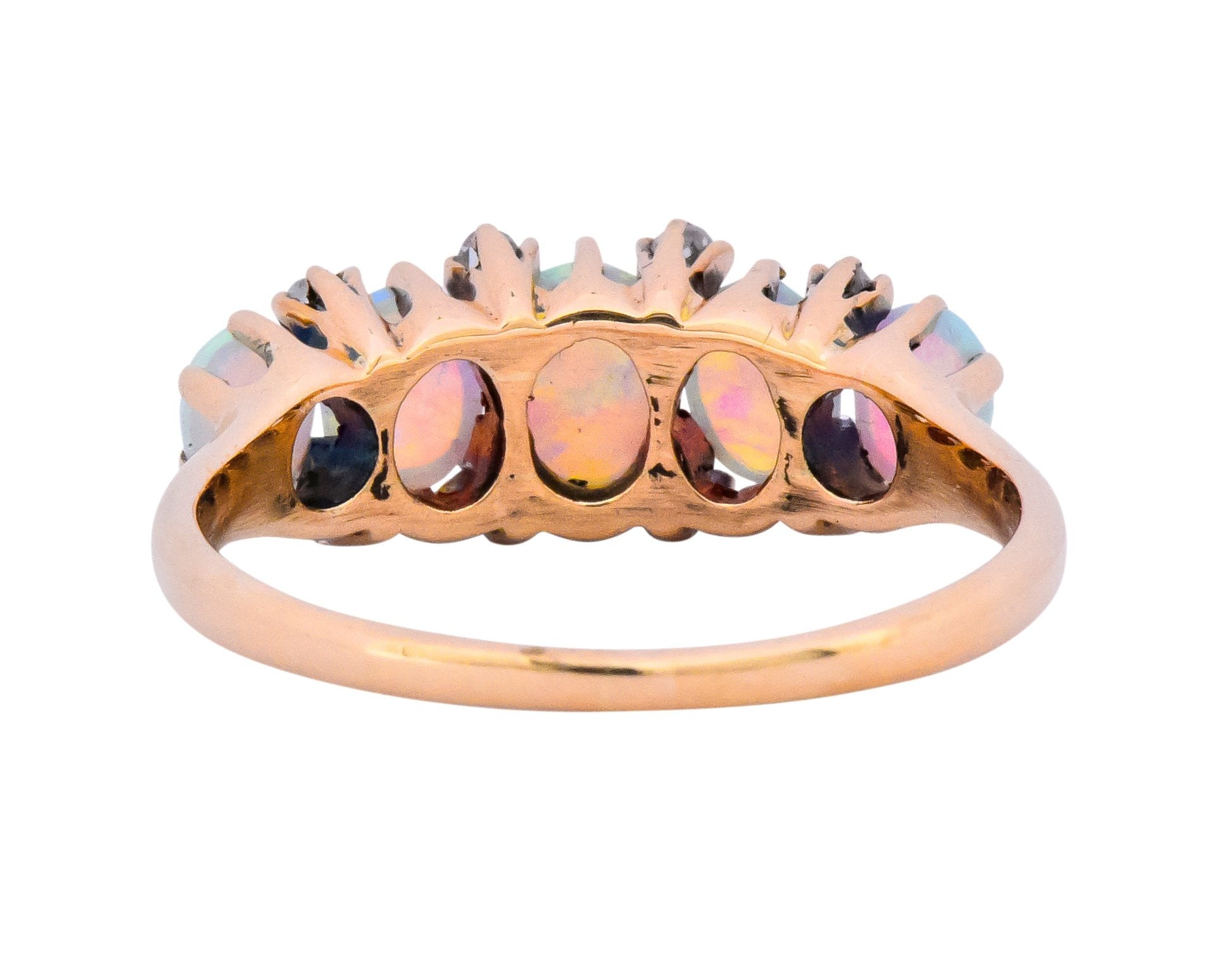 Vibrant Victorian Opal Diamond 14 Karat Gold Ring - Wilson's Estate Jewelry