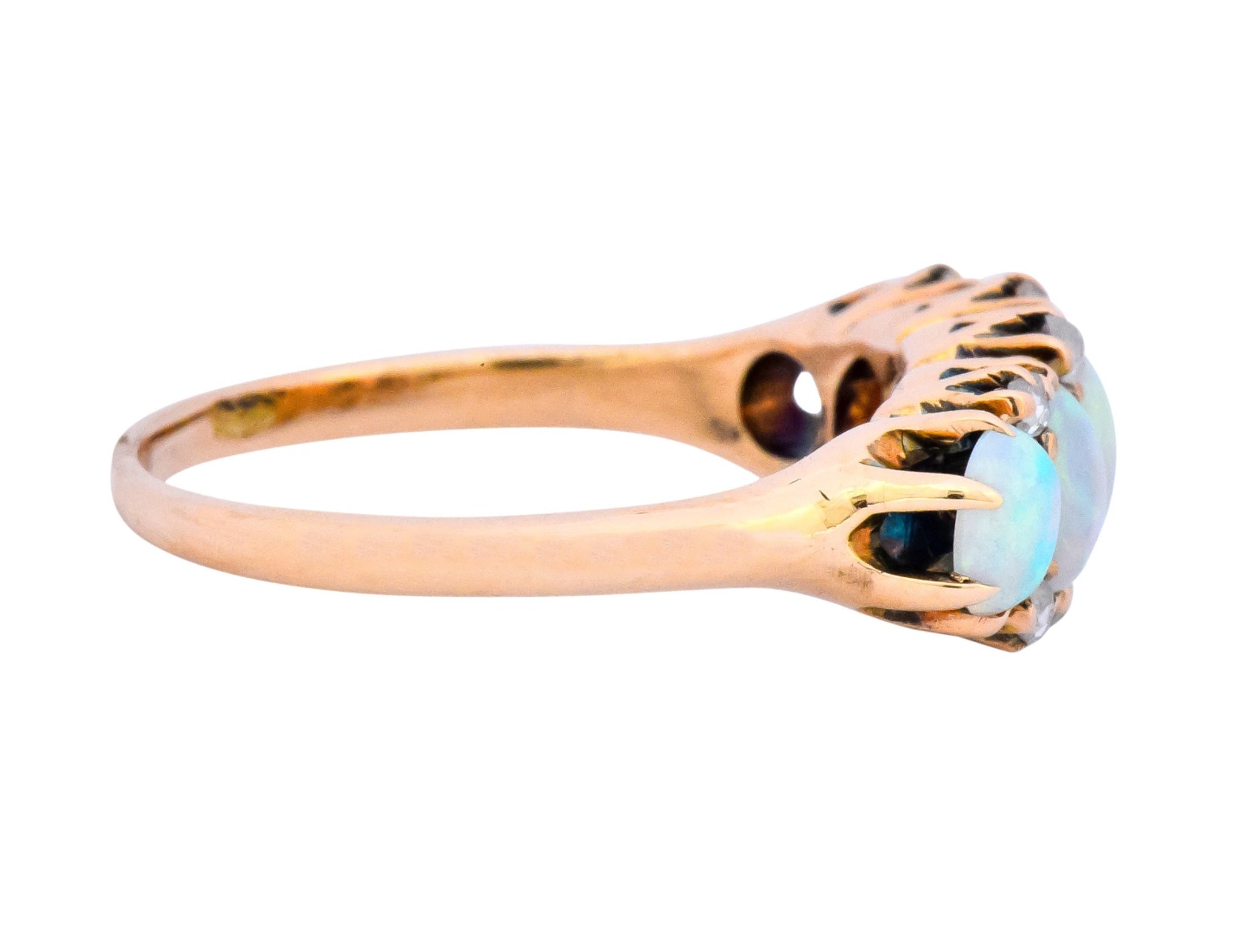 Vibrant Victorian Opal Diamond 14 Karat Gold Ring - Wilson's Estate Jewelry