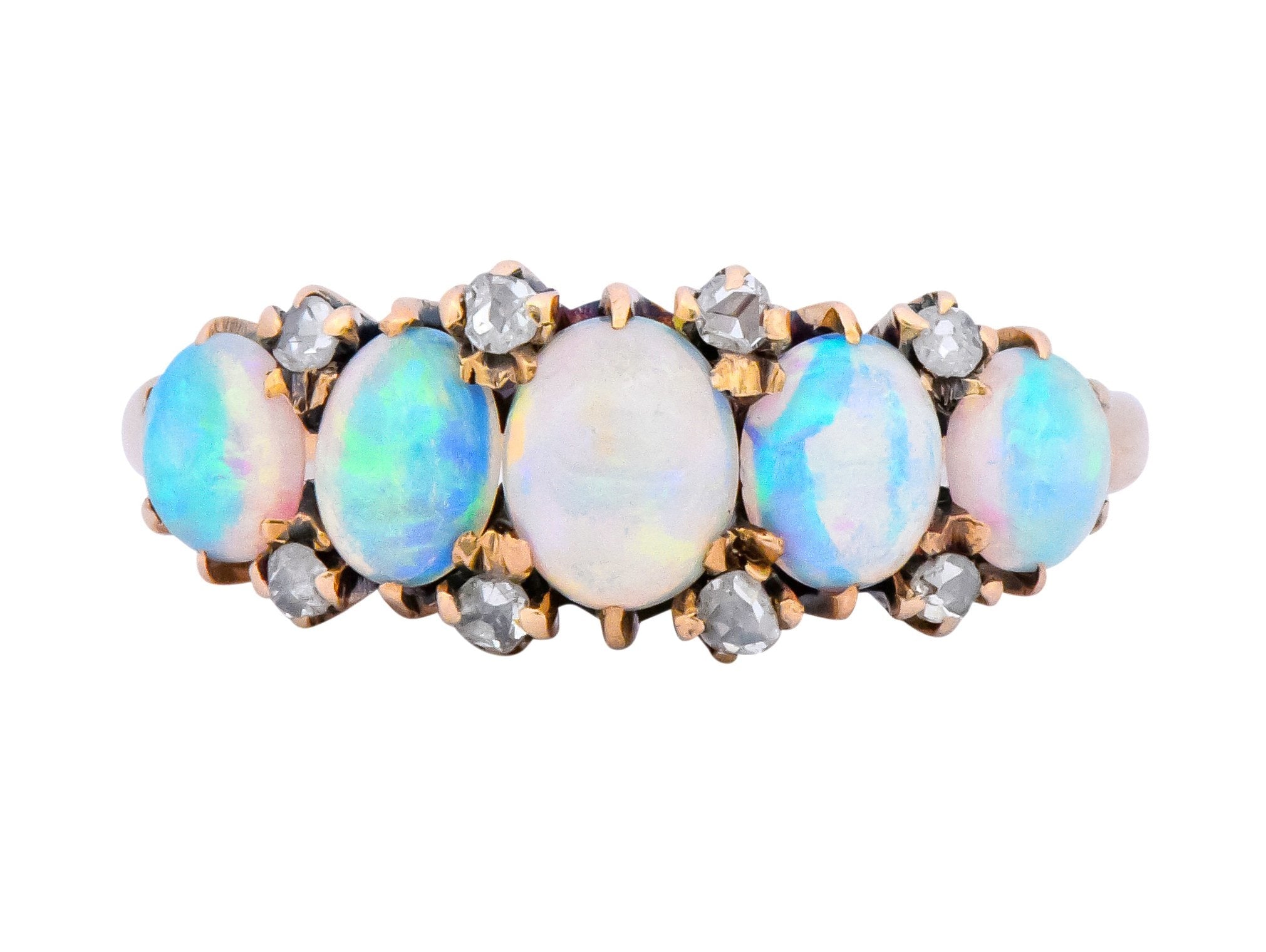 Vibrant Victorian Opal Diamond 14 Karat Gold Ring - Wilson's Estate Jewelry