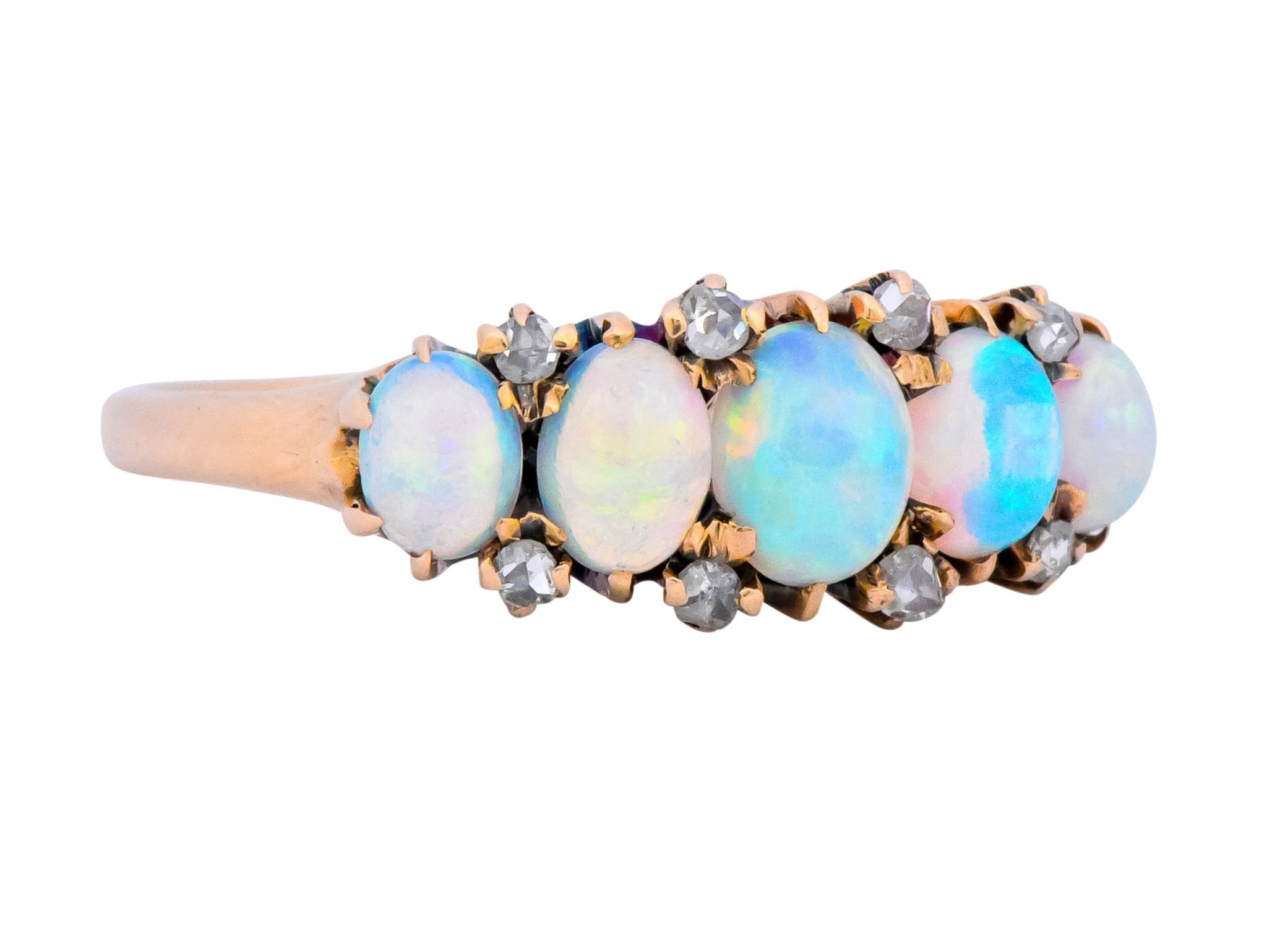 Vibrant Victorian Opal Diamond 14 Karat Gold Ring - Wilson's Estate Jewelry