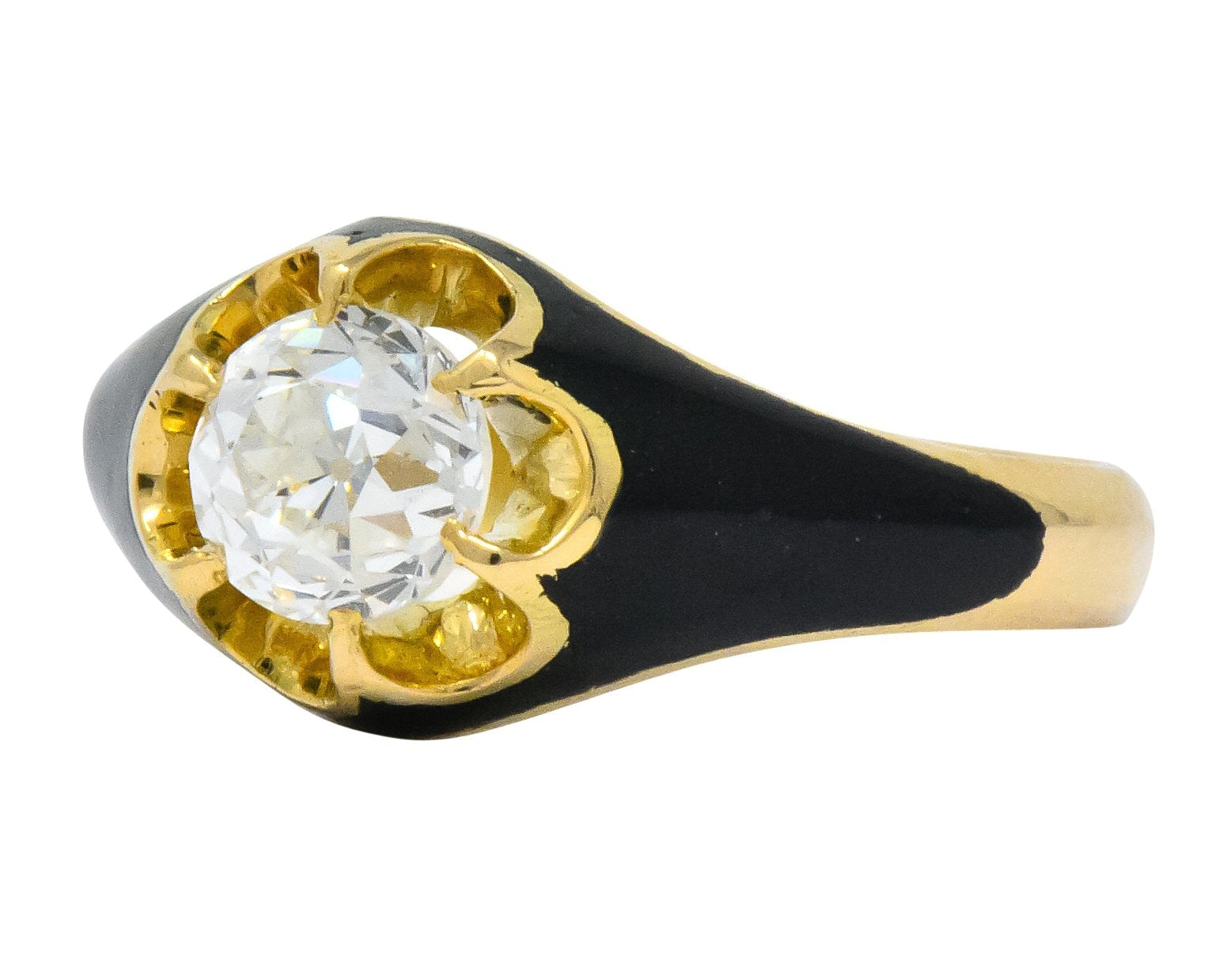 Victorian 0.80 CTW Old European Diamond Enamel 18 Karat Gold Mourning Ring - Wilson's Estate Jewelry
