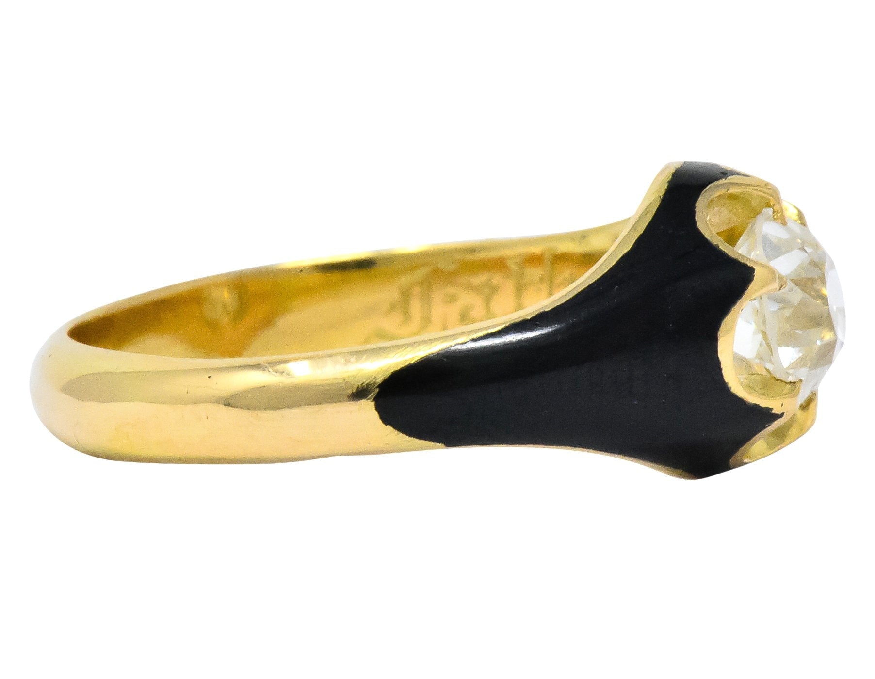 Victorian 0.80 CTW Old European Diamond Enamel 18 Karat Gold Mourning Ring - Wilson's Estate Jewelry
