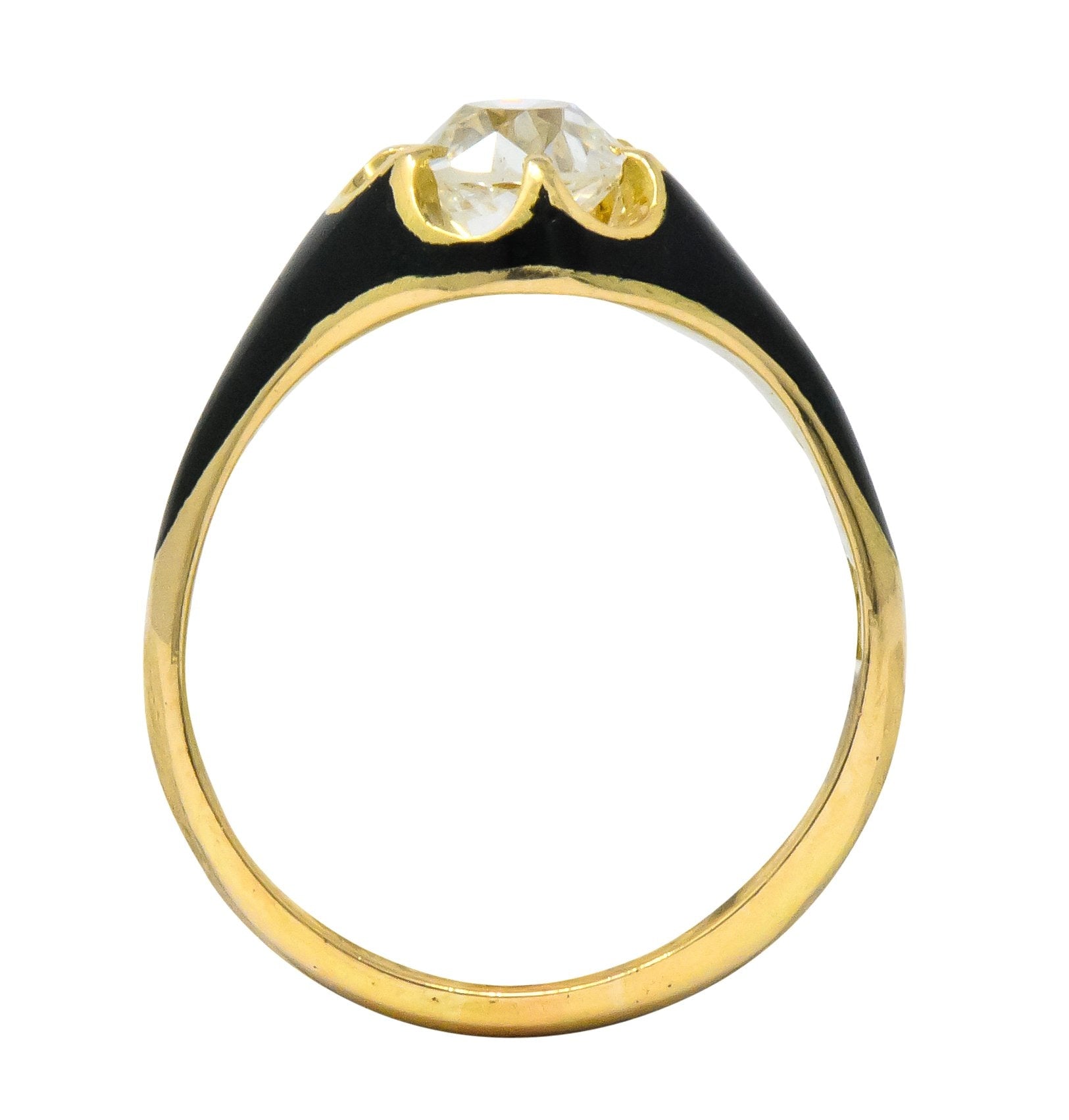Victorian 0.80 CTW Old European Diamond Enamel 18 Karat Gold Mourning Ring - Wilson's Estate Jewelry