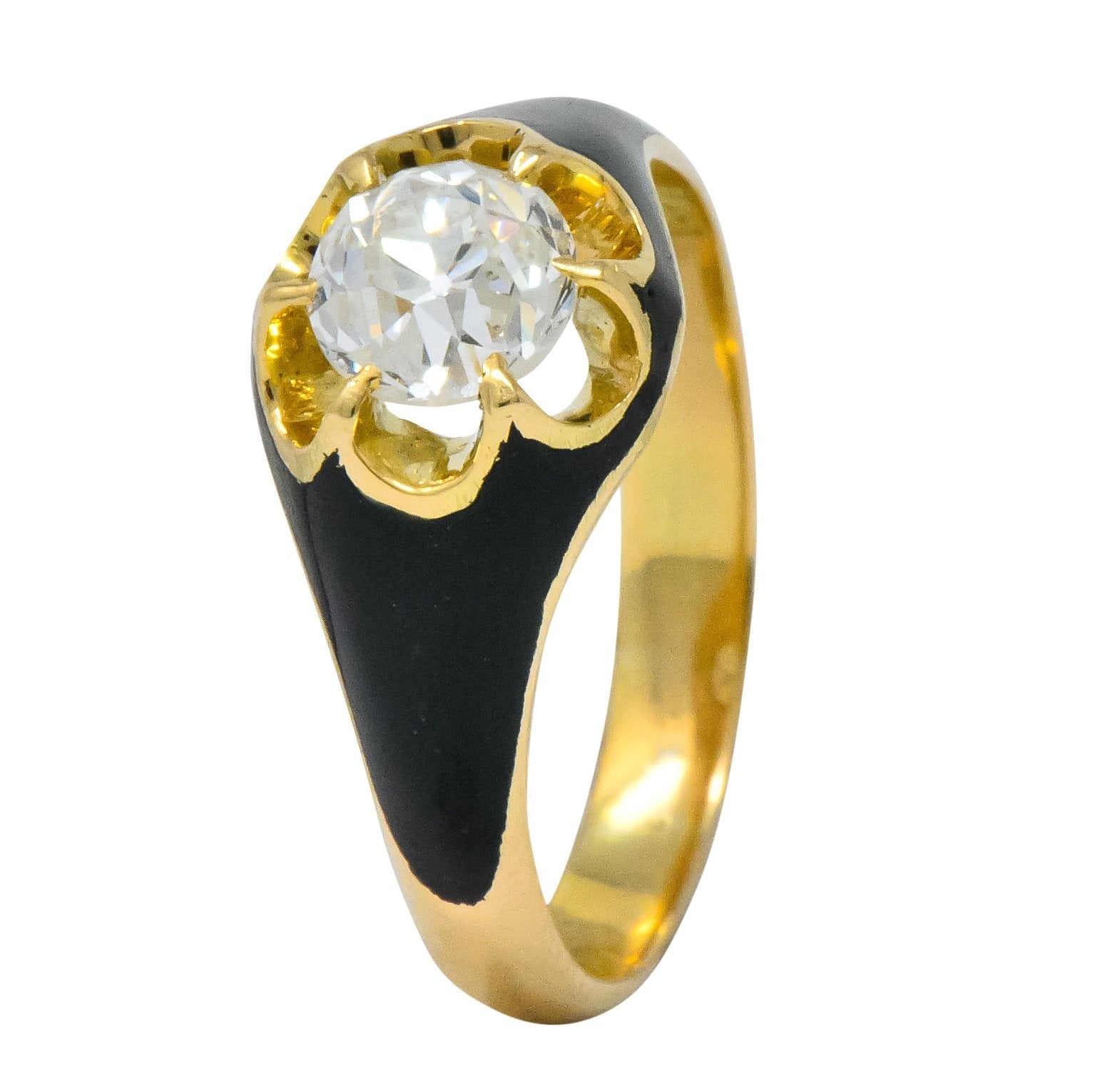 Victorian 0.80 CTW Old European Diamond Enamel 18 Karat Gold Mourning Ring - Wilson's Estate Jewelry