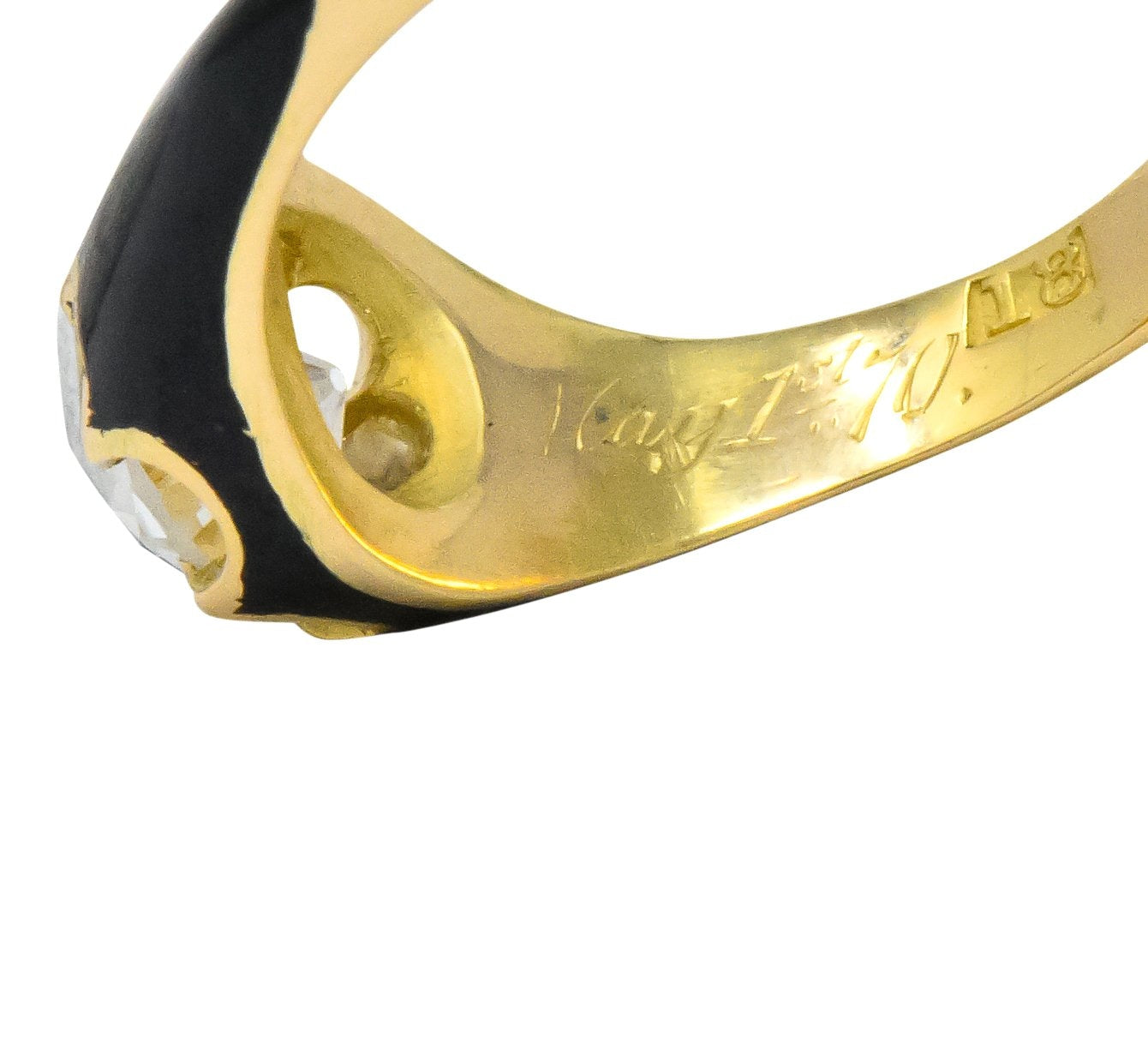 Victorian 0.80 CTW Old European Diamond Enamel 18 Karat Gold Mourning Ring - Wilson's Estate Jewelry