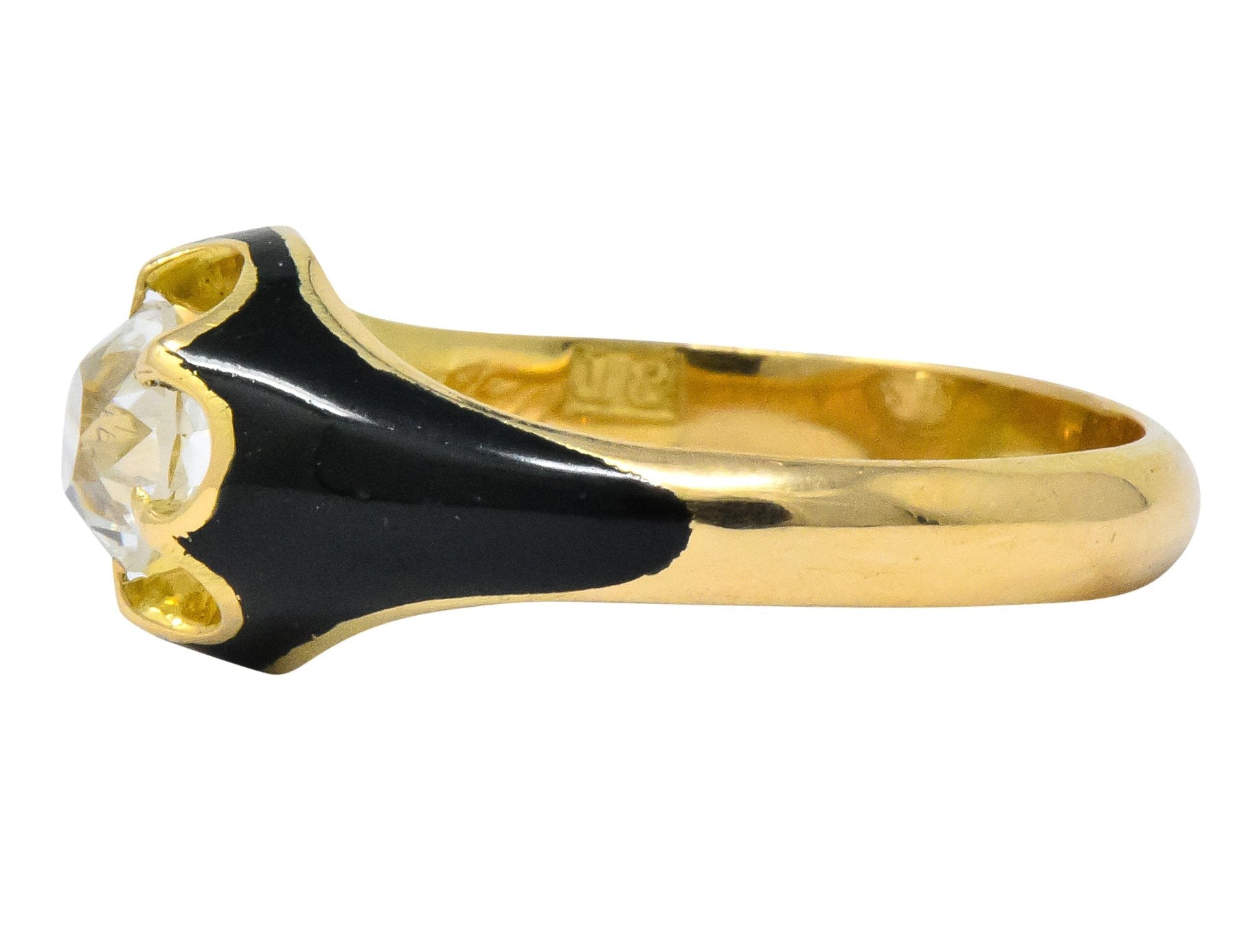 Victorian 0.80 CTW Old European Diamond Enamel 18 Karat Gold Mourning Ring - Wilson's Estate Jewelry