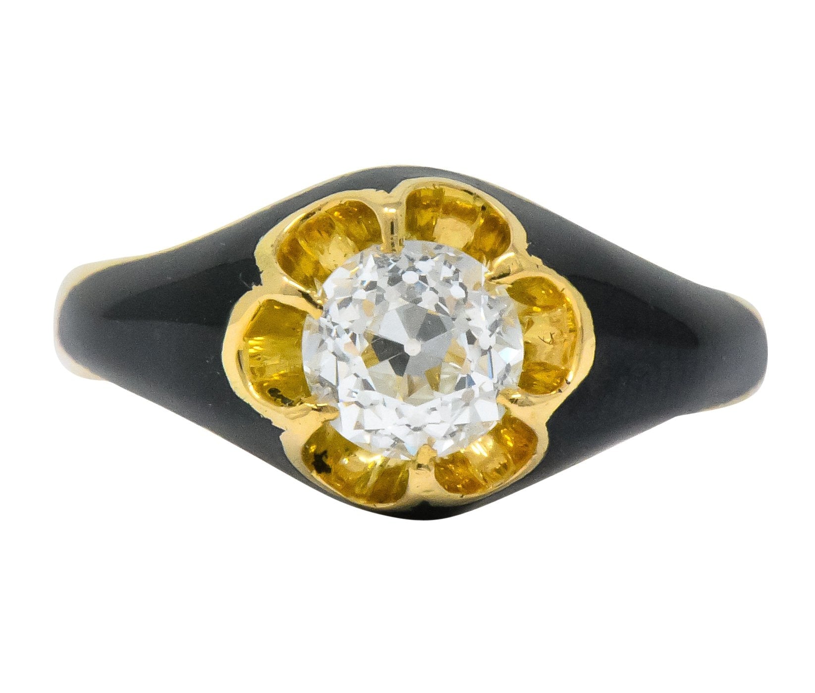 Victorian 0.80 CTW Old European Diamond Enamel 18 Karat Gold Mourning Ring - Wilson's Estate Jewelry
