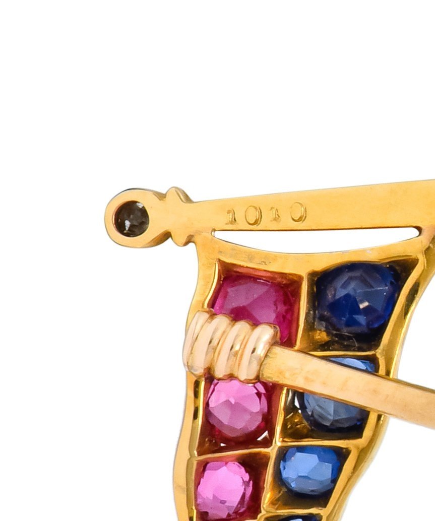 Victorian 0.80 CTW Ruby Sapphire Diamond 18 Karat Gold University of Pennsylvania Pennant Flag Stickpin - Wilson's Estate Jewelry