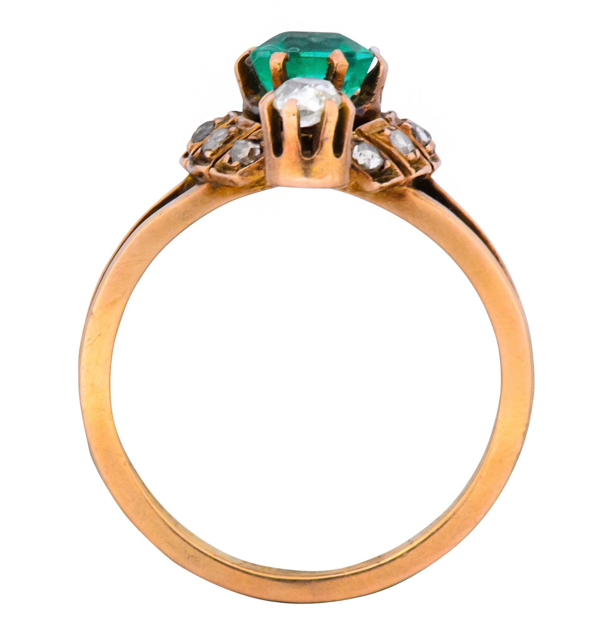 Victorian 1.25 CTW Emerald Diamond 14 Karat Rose Gold Halo Ring Wilson's Estate Jewelry