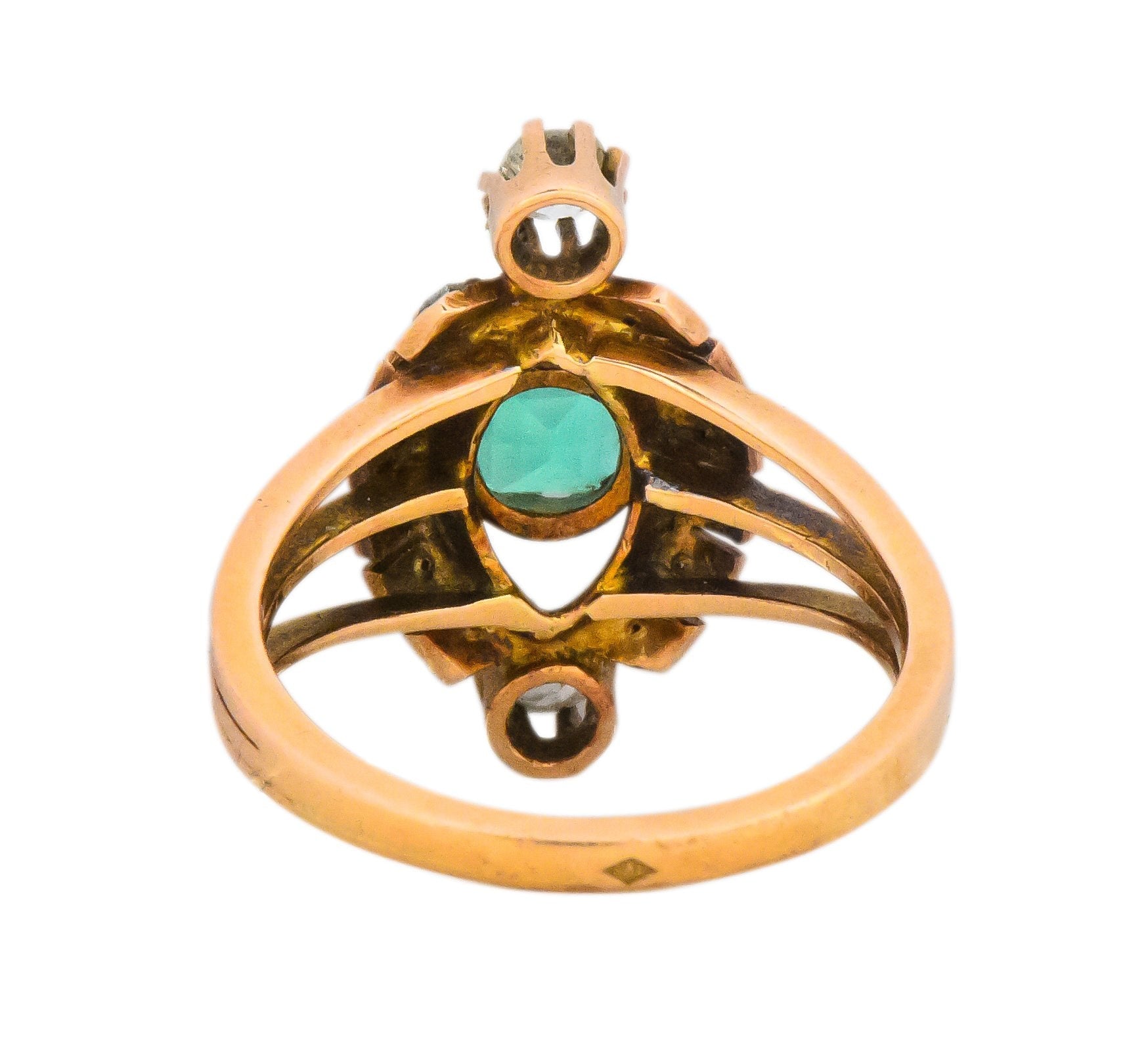 Victorian 1.25 CTW Emerald Diamond 14 Karat Rose Gold Halo Ring Wilson's Estate Jewelry