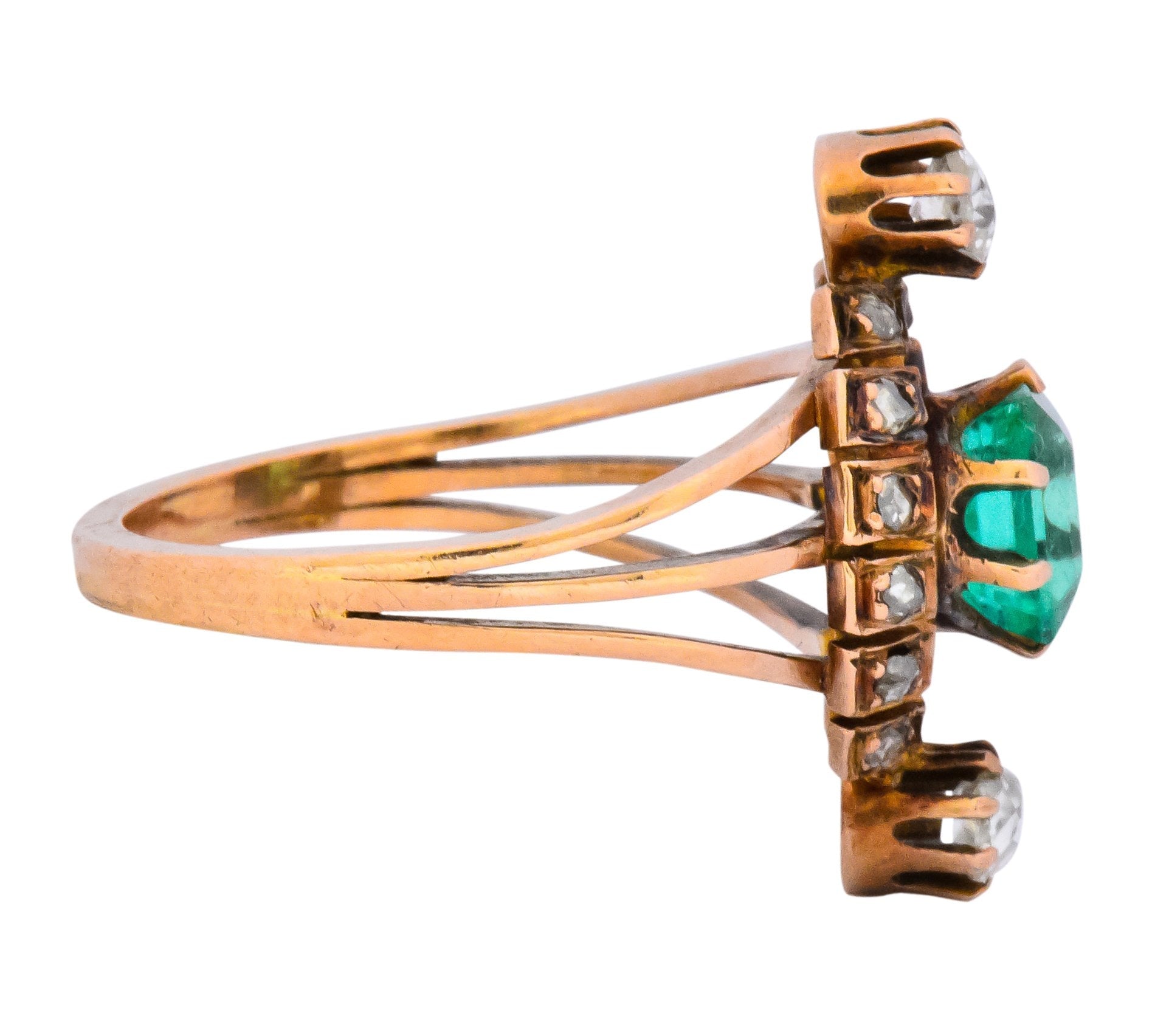 Victorian 1.25 CTW Emerald Diamond 14 Karat Rose Gold Halo Ring Wilson's Estate Jewelry