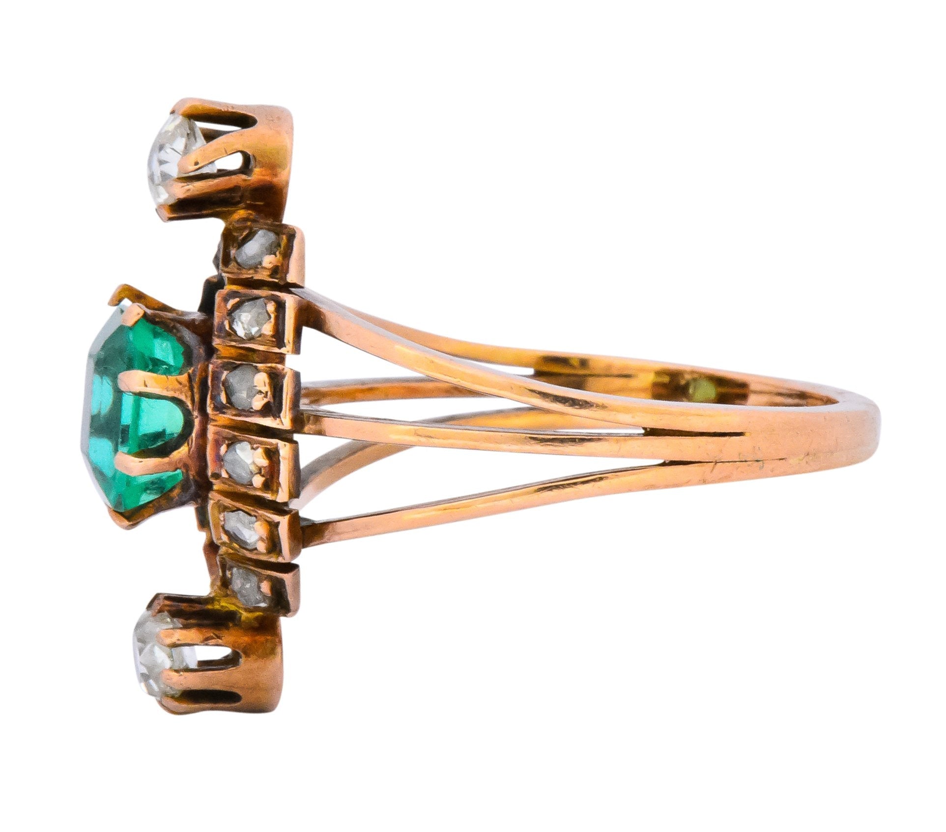Victorian 1.25 CTW Emerald Diamond 14 Karat Rose Gold Halo Ring Wilson's Estate Jewelry