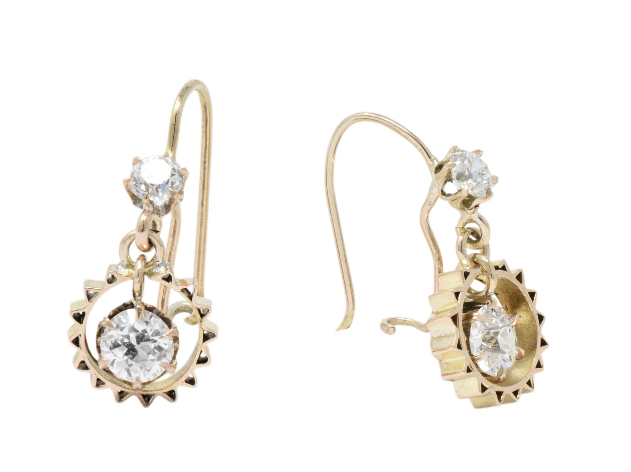 Victorian 1.30 CTW Diamond 14 Karat Rose Gold Drop Earrings Wilson's Estate Jewelry