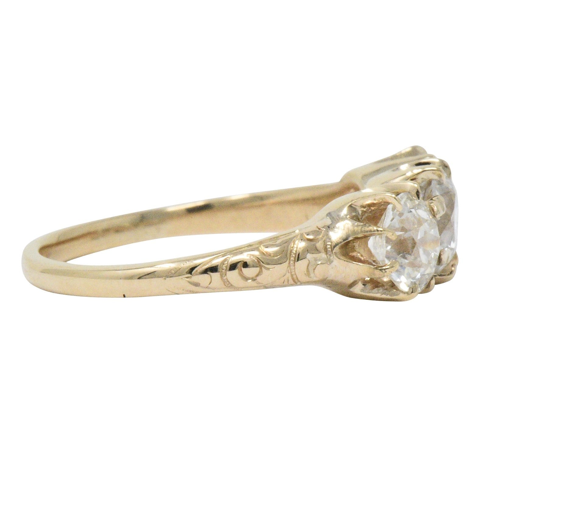 Victorian 1.65 CTW Diamond 14 Karat Gold Three Stone Ring Wilson's Estate Jewelry